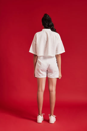 White Linen Shorts and Shirt Set