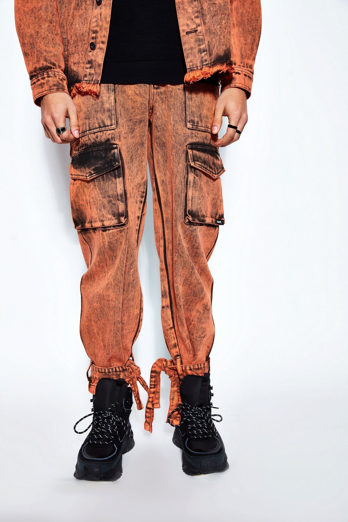 90s Baggy Denim Cargo Jeans- Orange