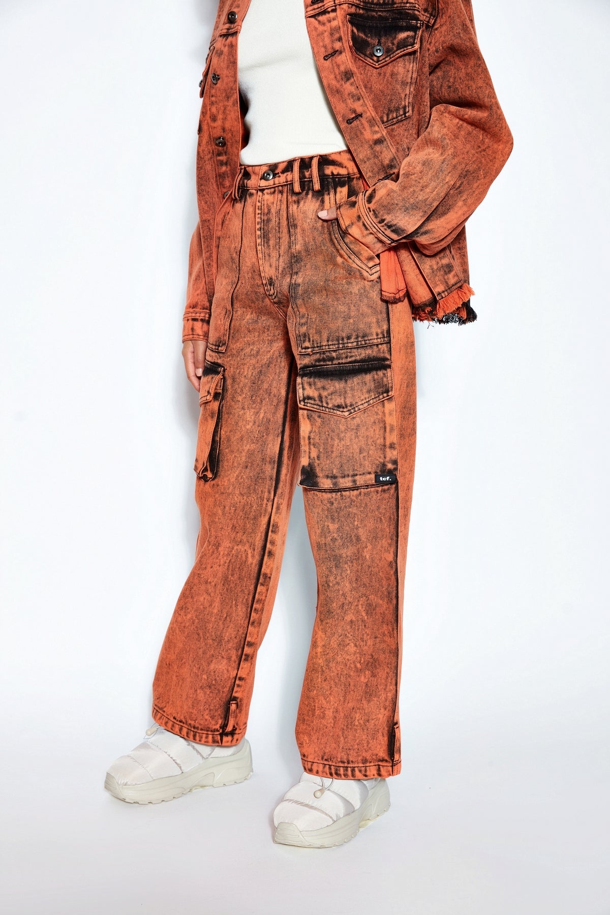 90s Baggy Denim Cargo Jeans- Orange