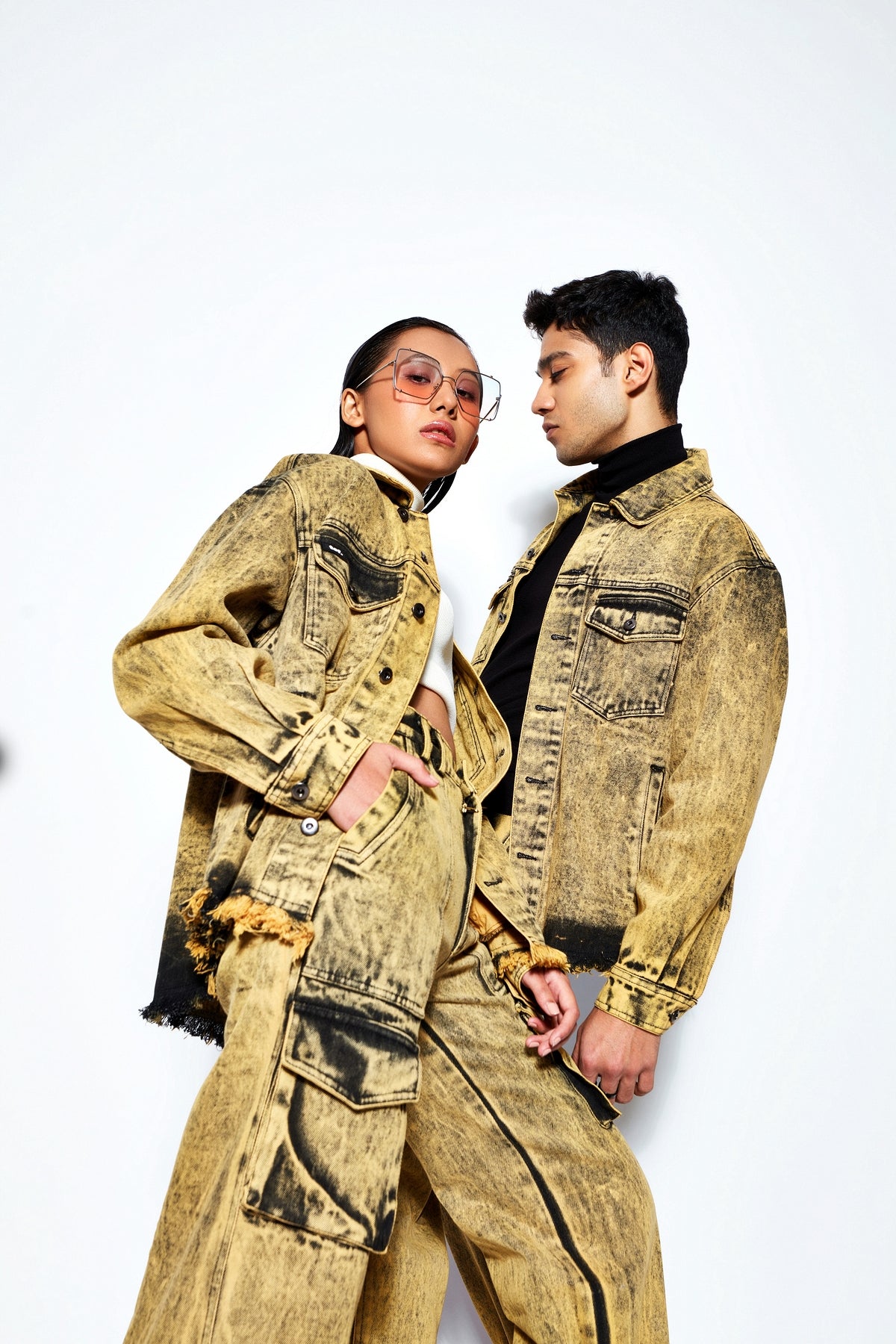 Overdyed Acid Wash Denim Jacket- Yellow