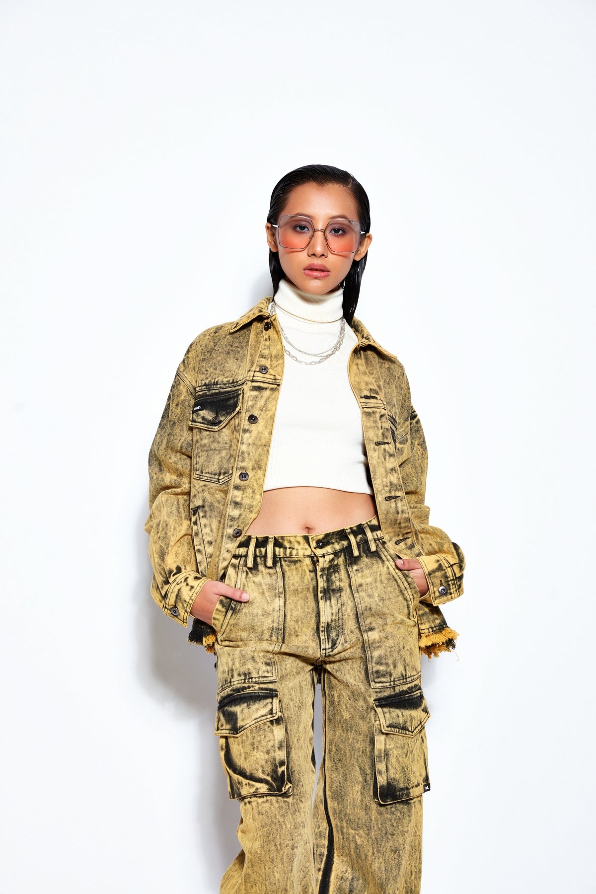 Overdyed Acid Wash Denim Jacket- Yellow