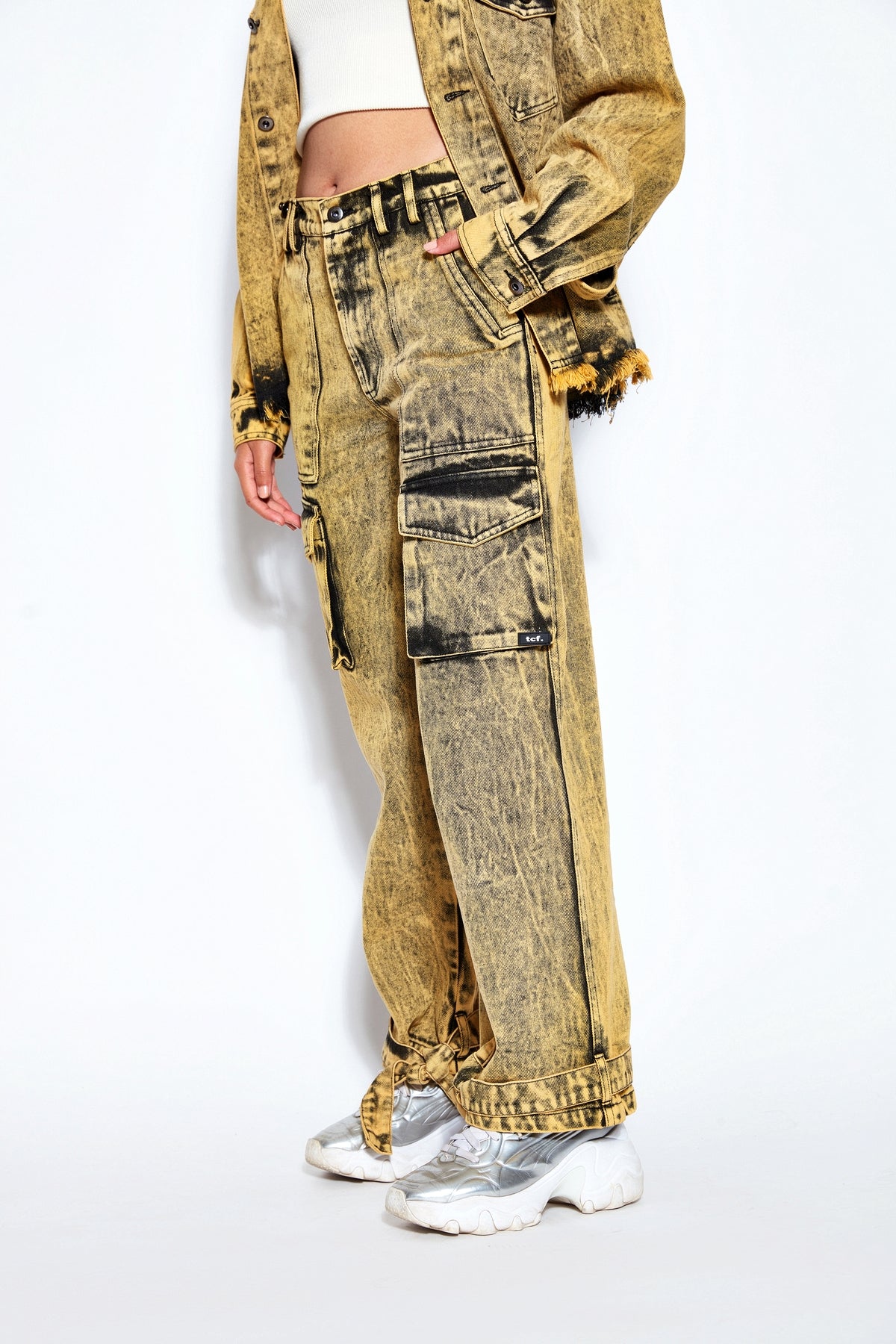 90s Baggy Denim Cargo Jeans- Yellow