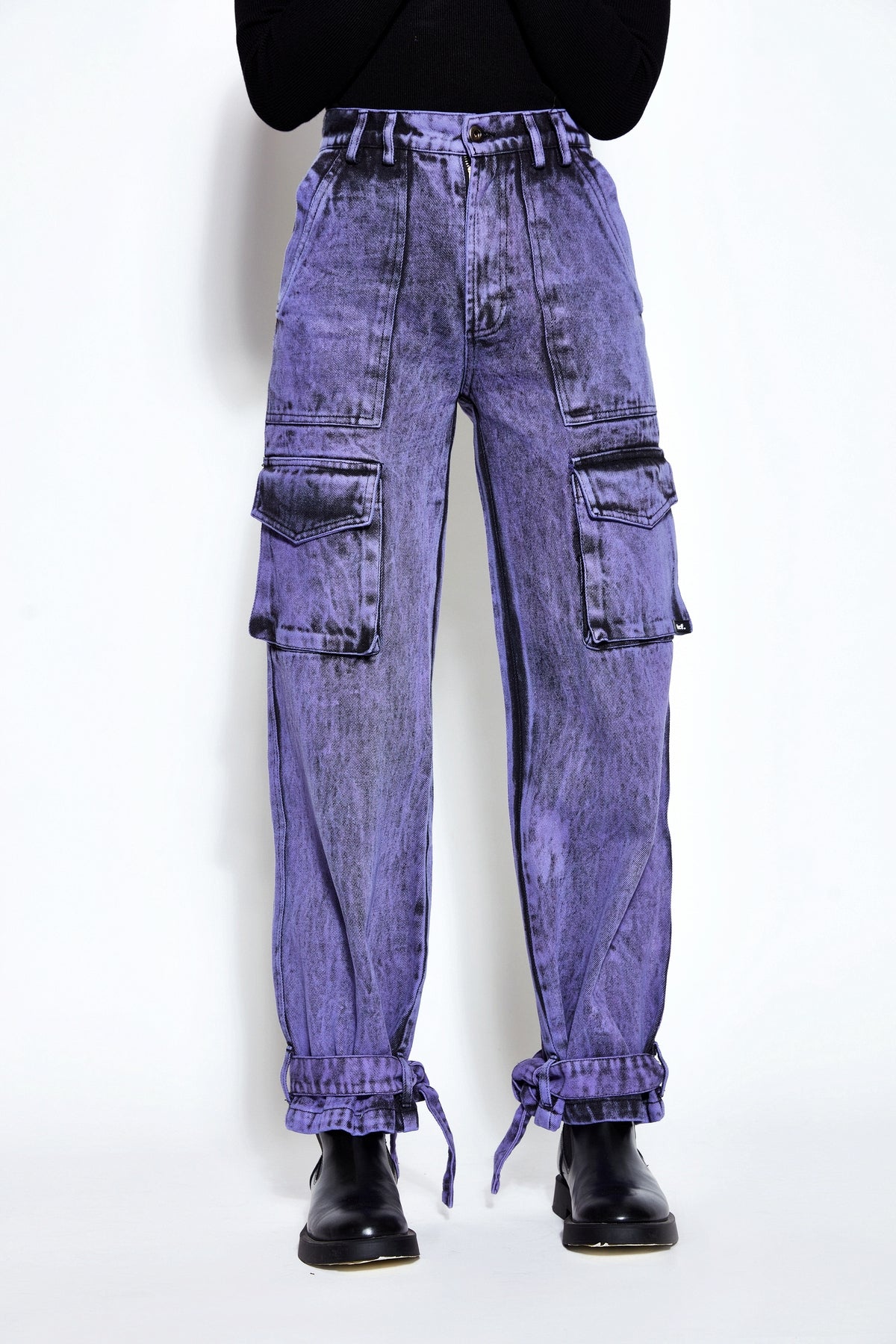 90s Baggy Denim Cargo Jeans- Purple