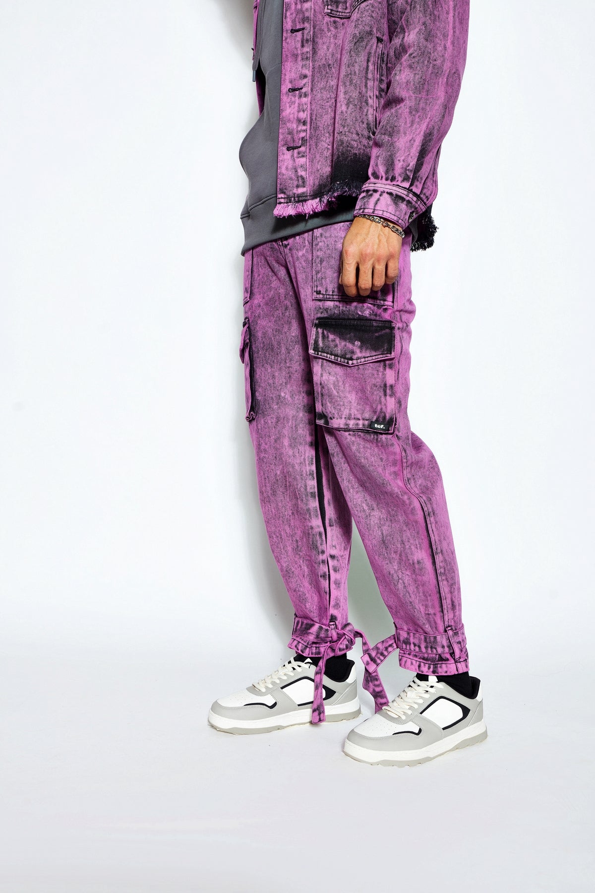 90s Baggy Denim Cargo Jeans- Pink