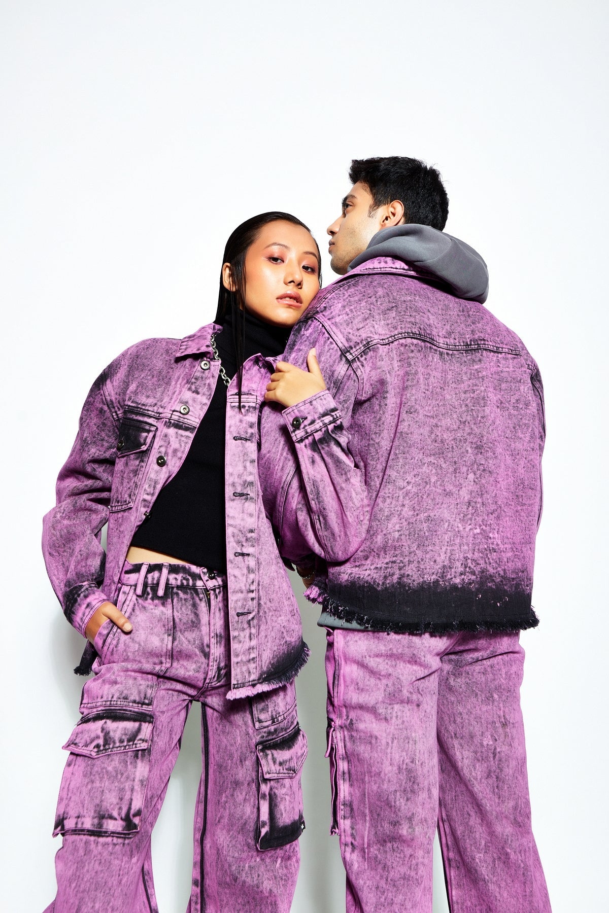 Overdyed Acid Wash Denim Jacket- Pink