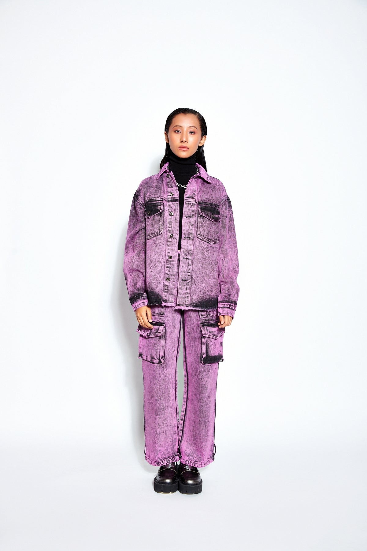 Overdyed Acid Wash Denim Jacket- Pink