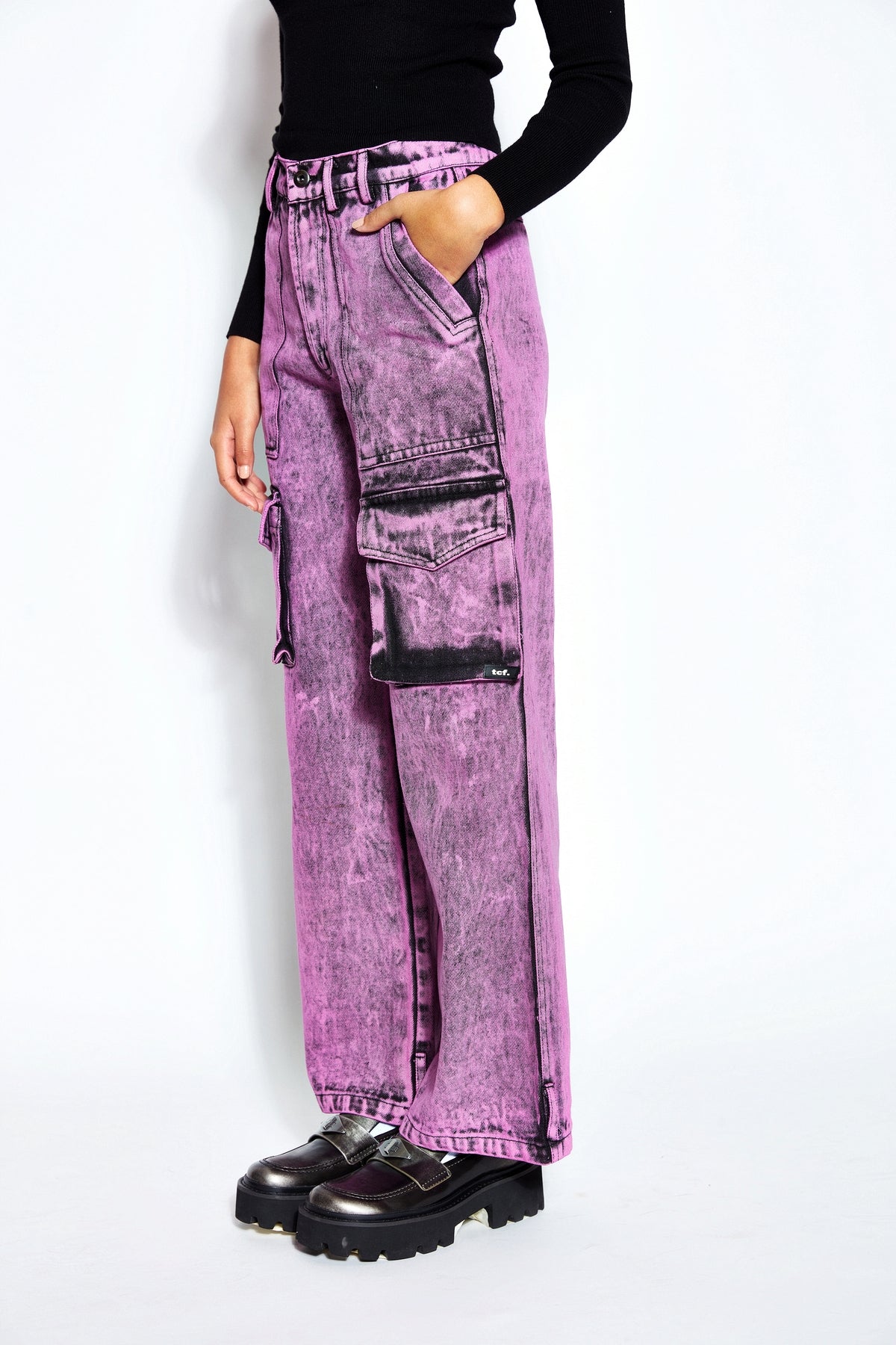 90s Baggy Denim Cargo Jeans- Pink