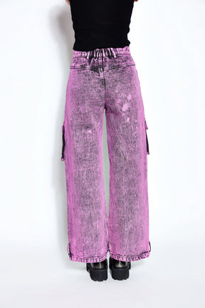 90s Baggy Denim Cargo Jeans- Pink