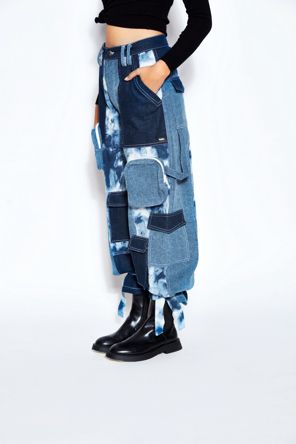 Patchwork Denim Cargo Pants