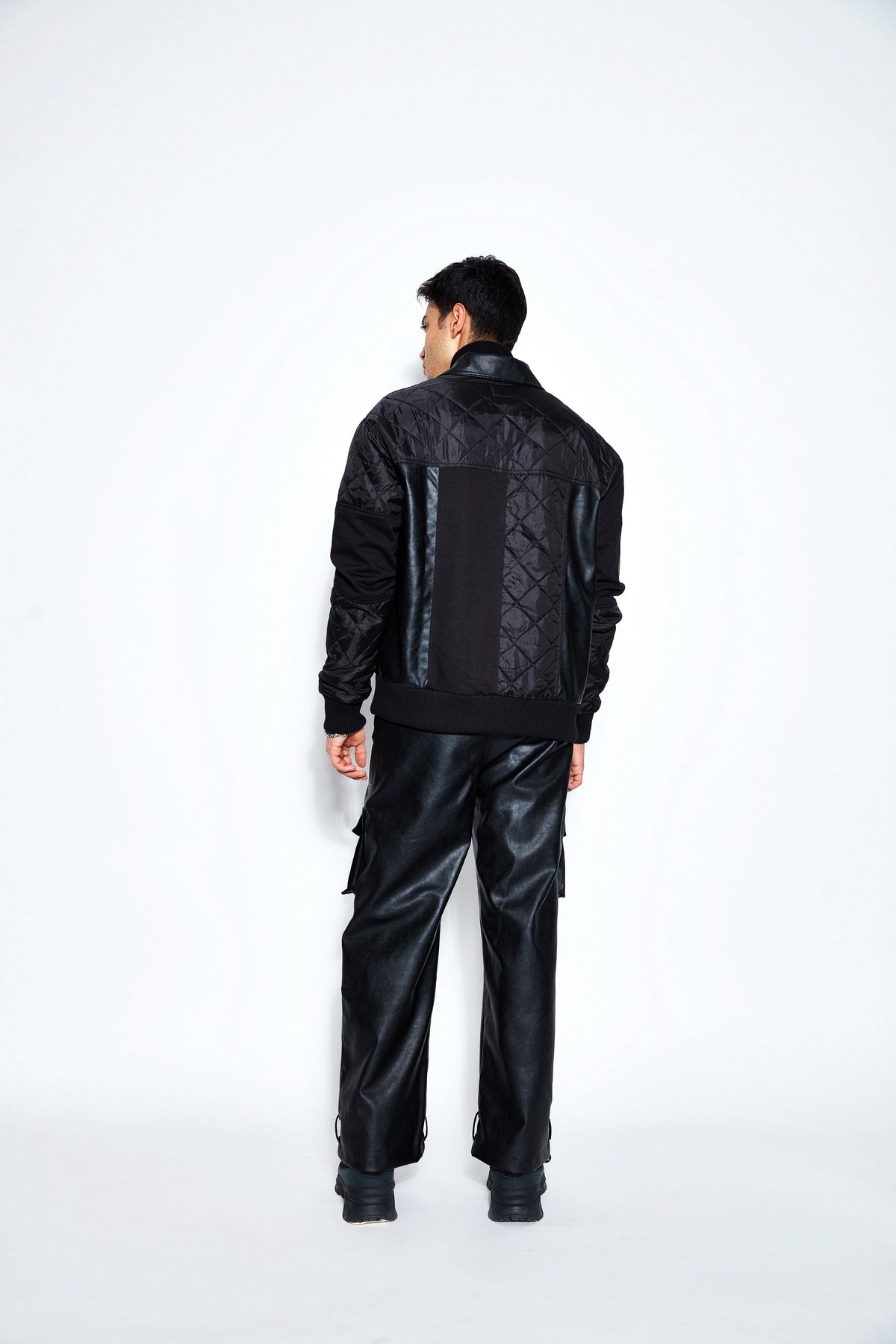 Patchwork Leather Bomber Jacket