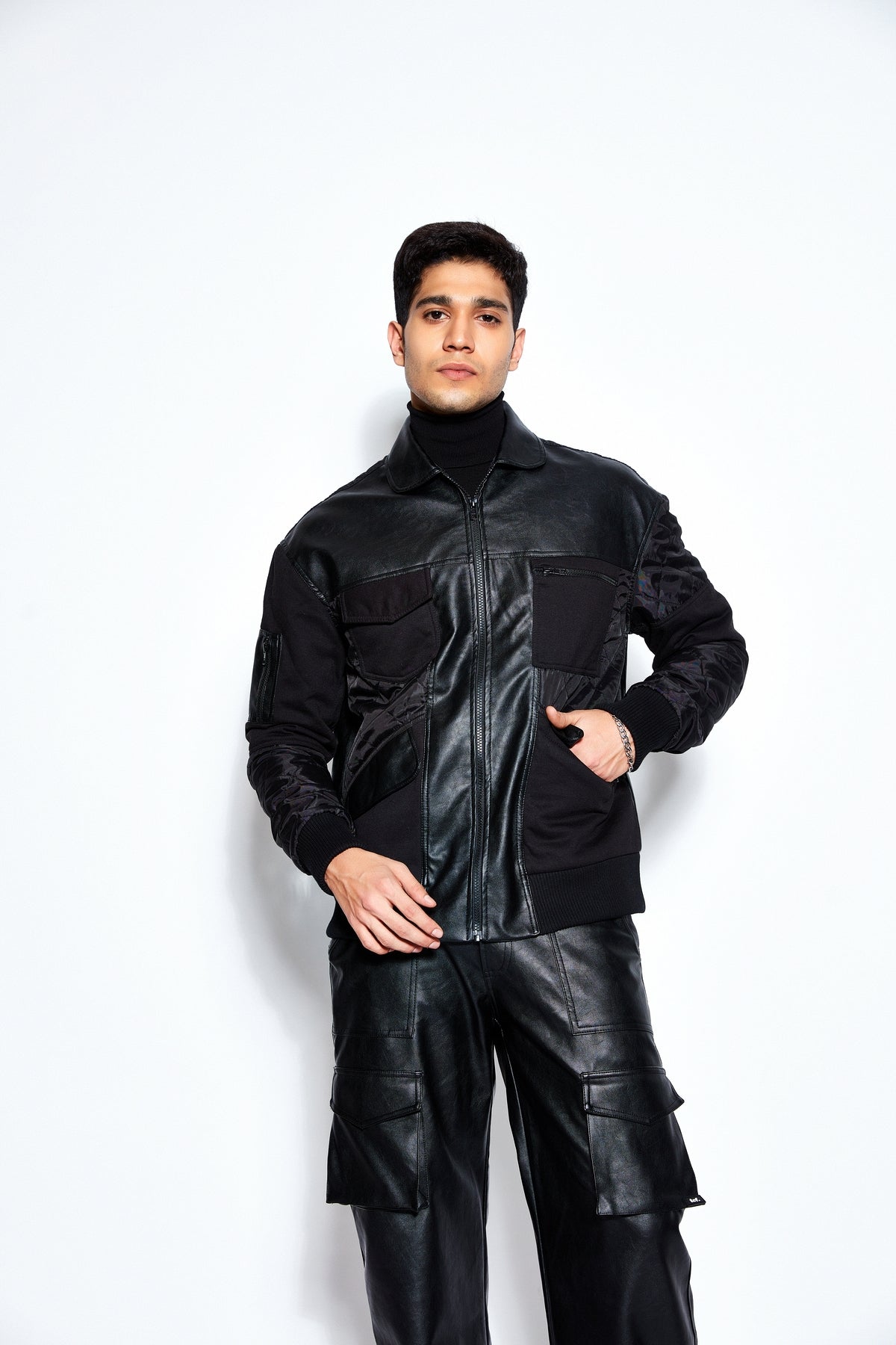 Patchwork Leather Bomber Jacket