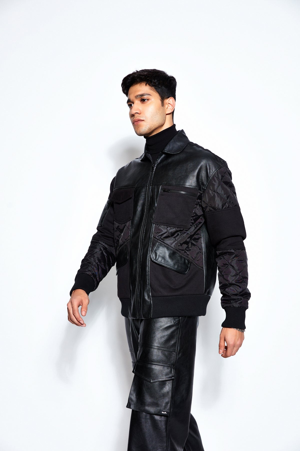 Patchwork Leather Bomber Jacket
