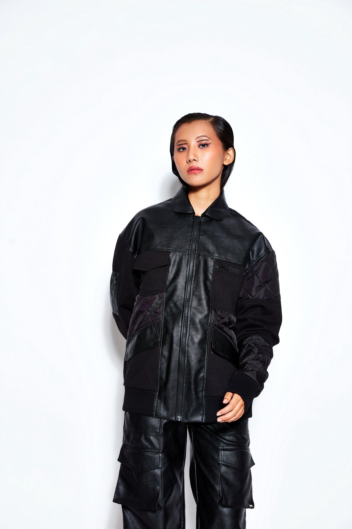 Patchwork Leather Bomber Jacket