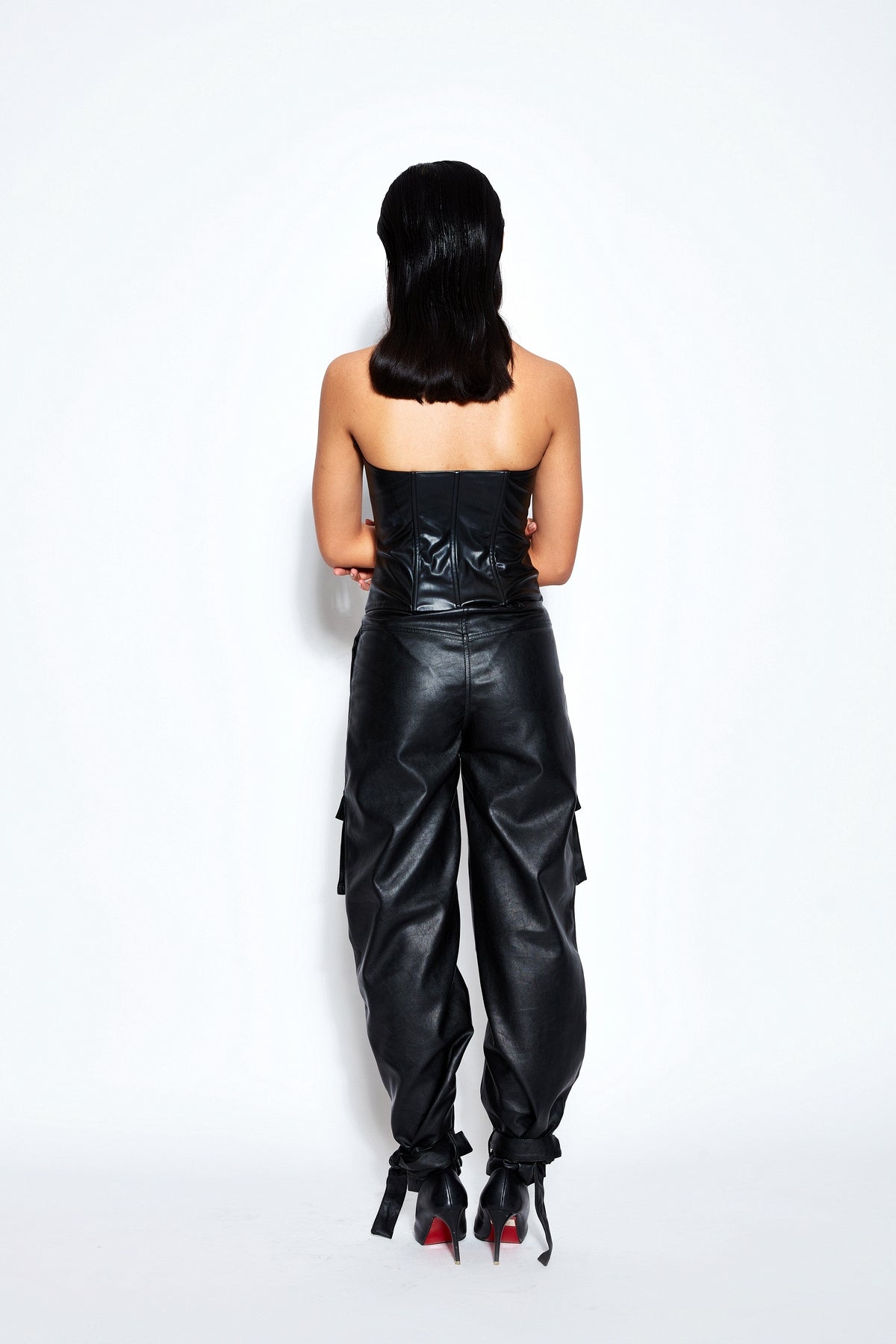 Faux Leather Corset Top and Cargo Pant Set