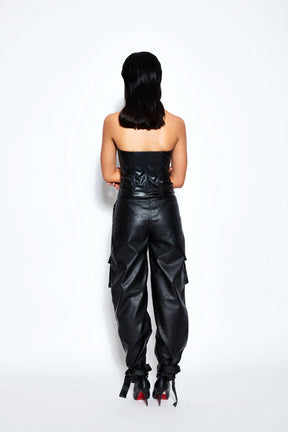 Faux Leather Corset Top and Cargo Pant Set