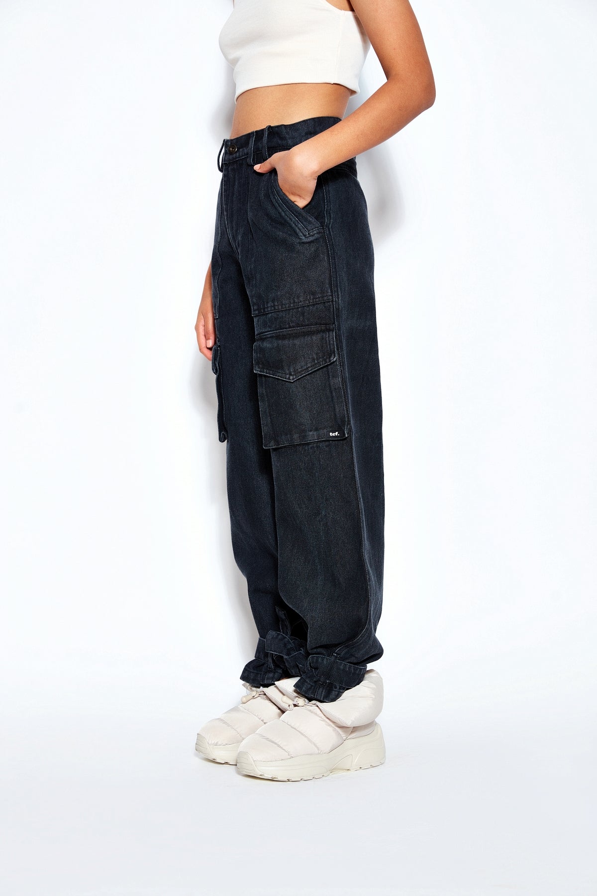90s Baggy Denim Cargo Jeans- Black