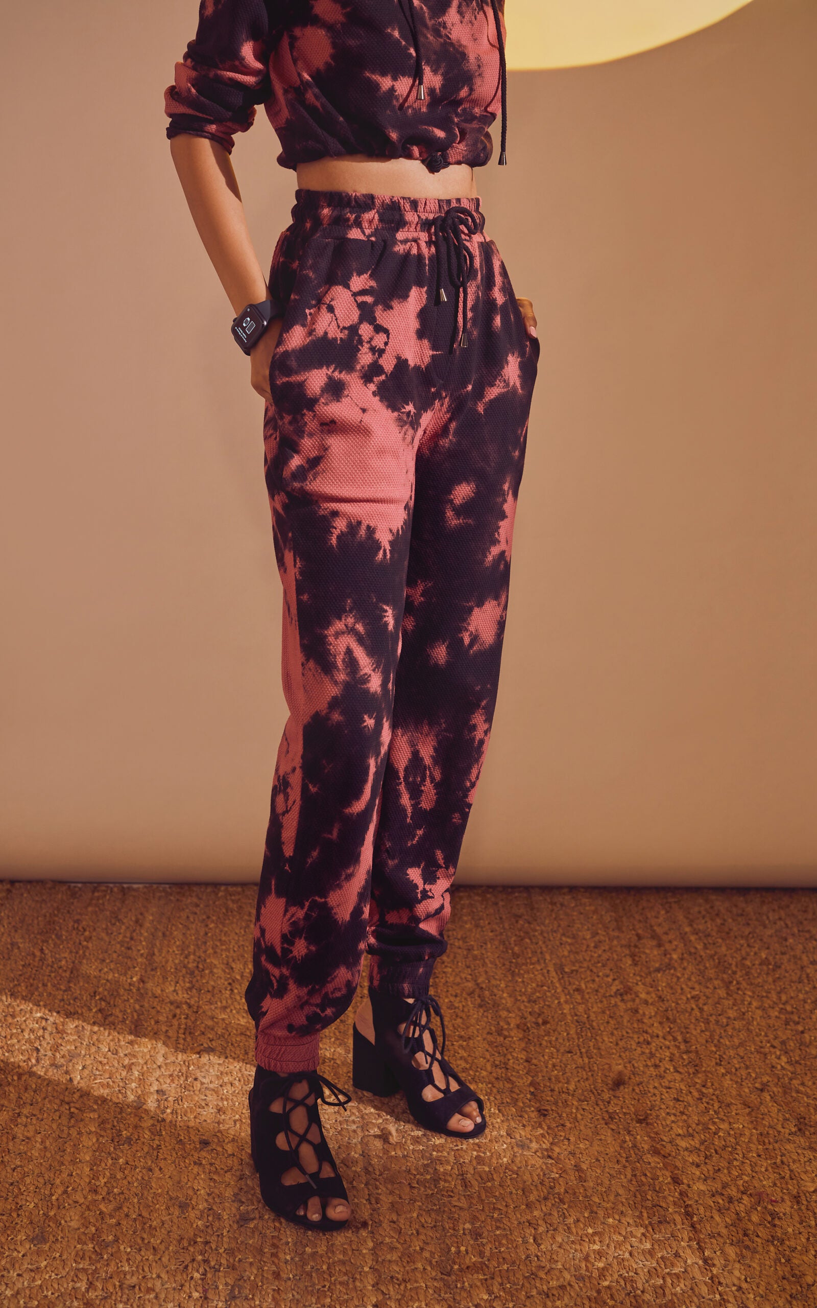 Black-Pink Tie Dye Joggers - Main Image