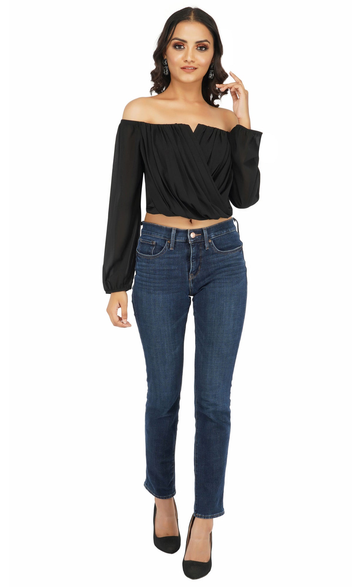 All Black Off Shoulder V-neck Top
