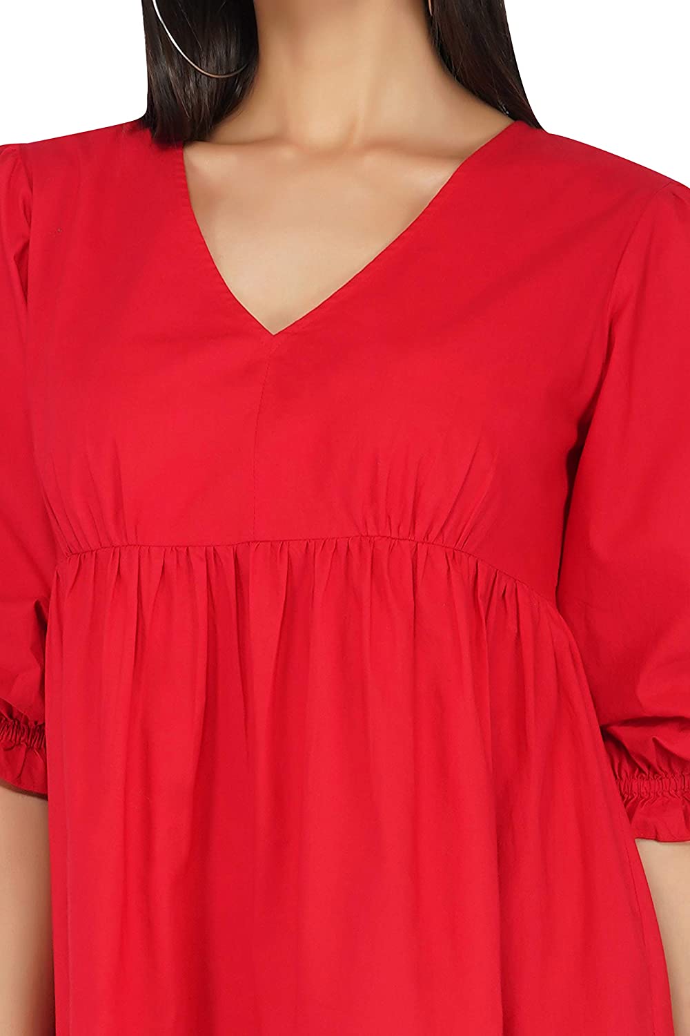 Red Puff Sleeves Dress