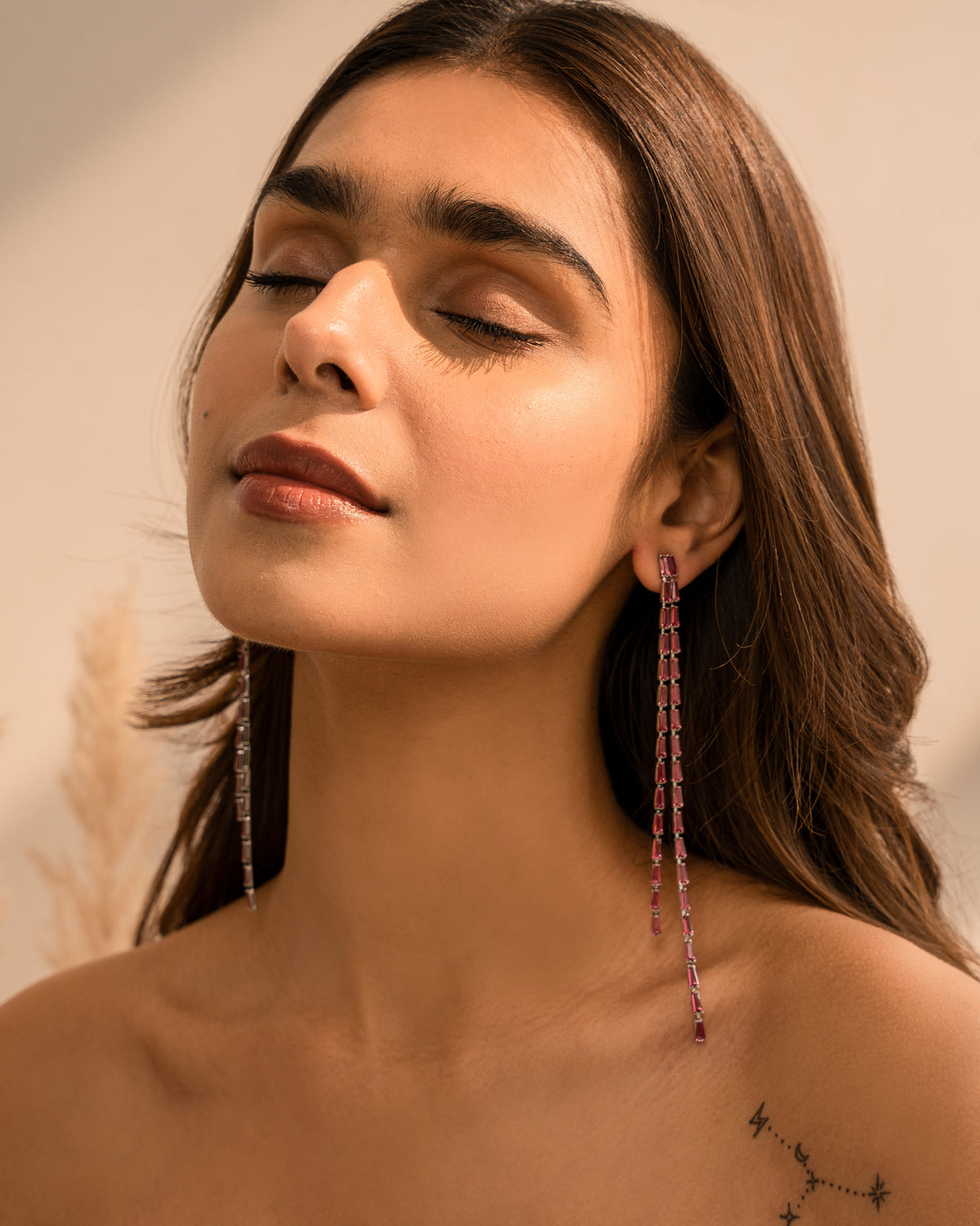 Pink double line beaded danglers