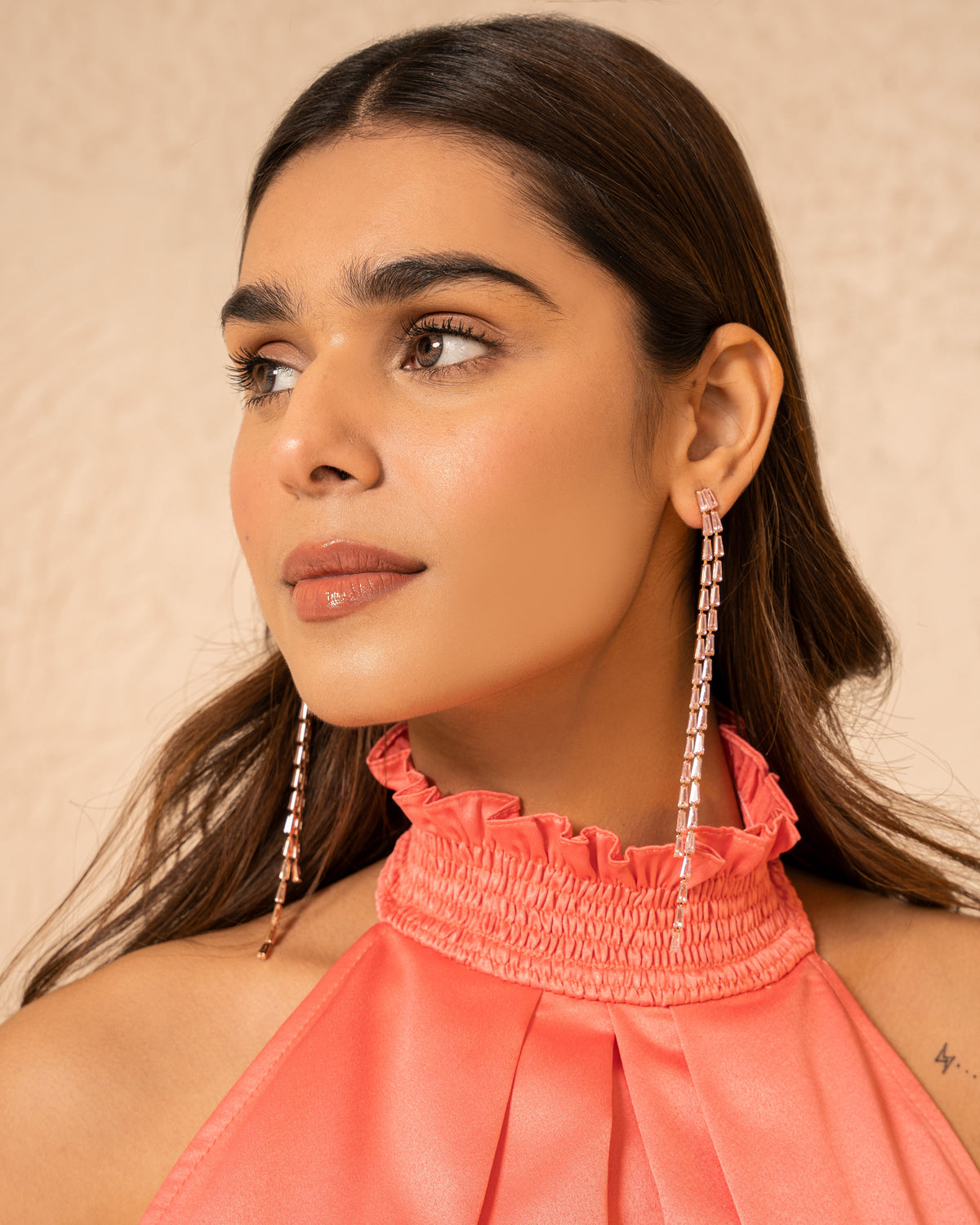 Rose Pink double line beaded danglers