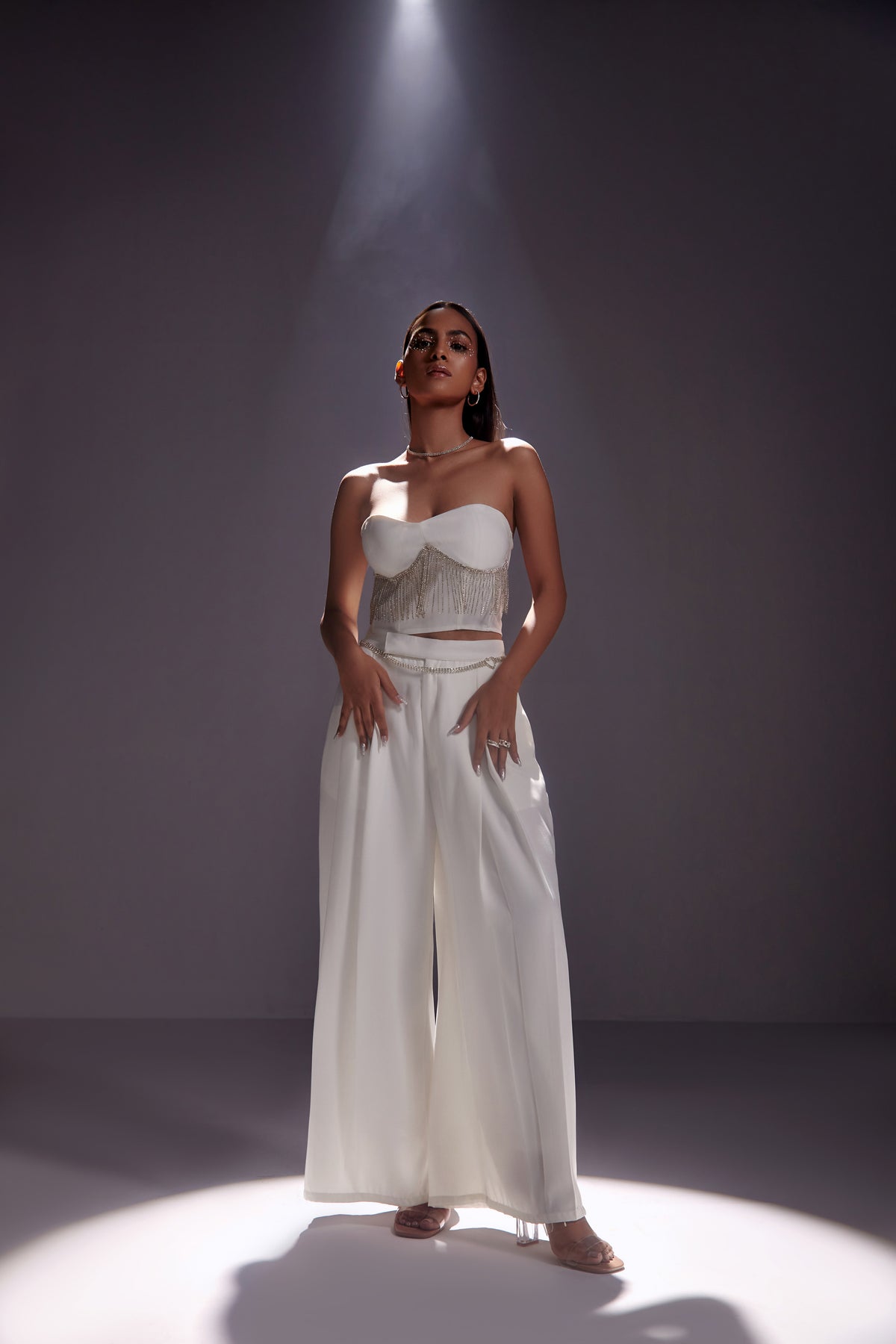 Flared Pleated Pants-White