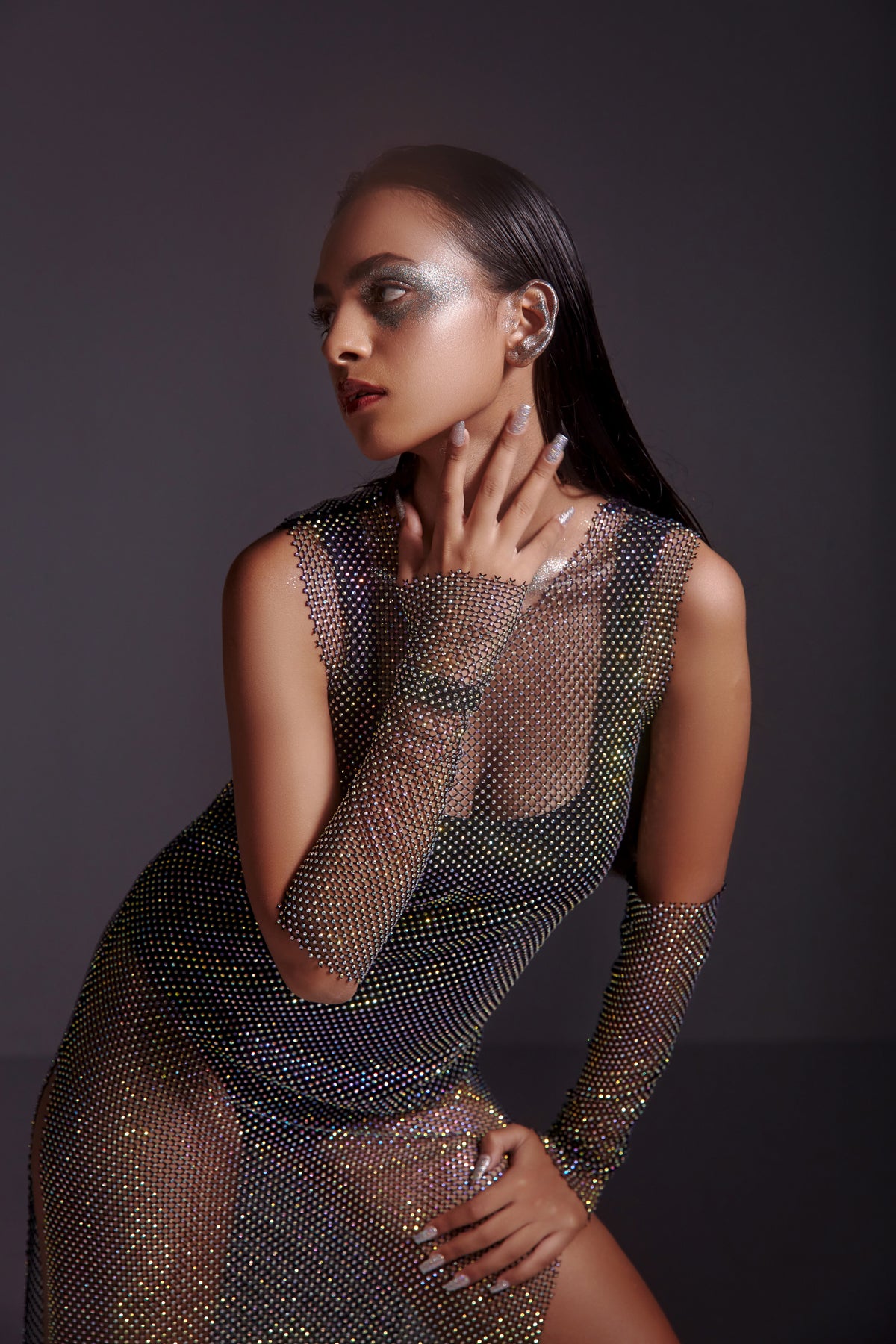 Diamond Mesh Gloves-Black