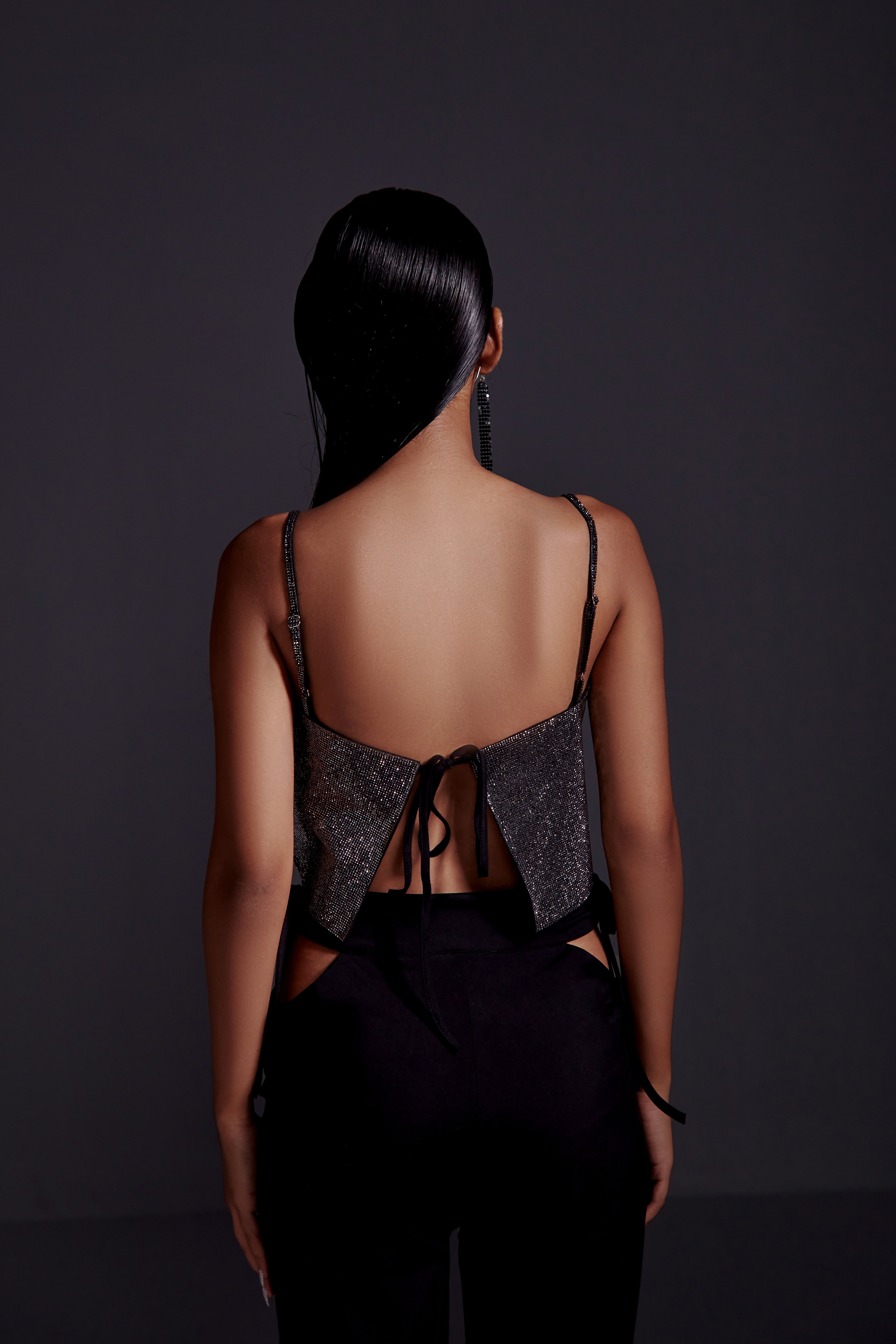 Crystal Embellished crop top- Grey
