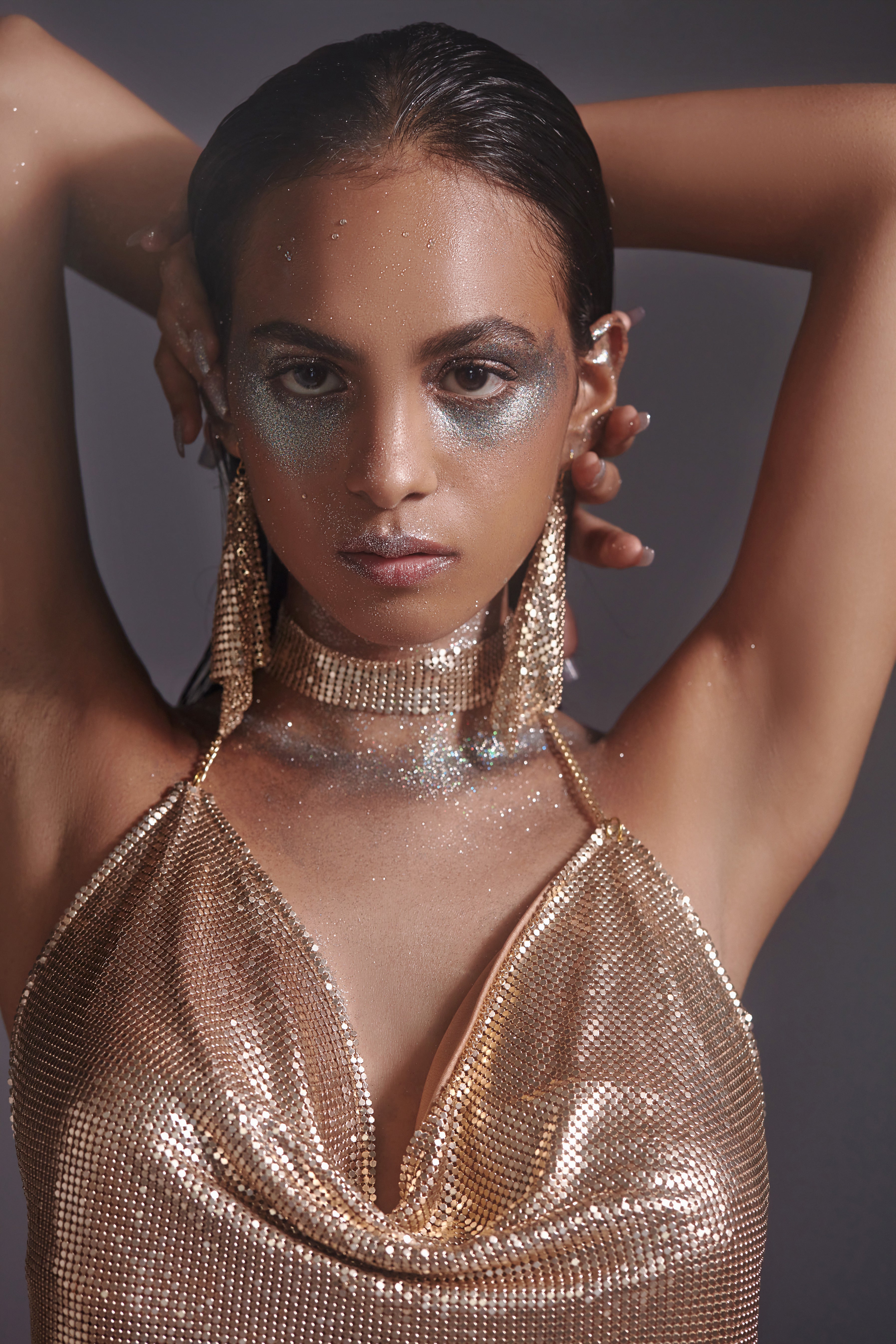 Metallic Chainmail Cowl Top