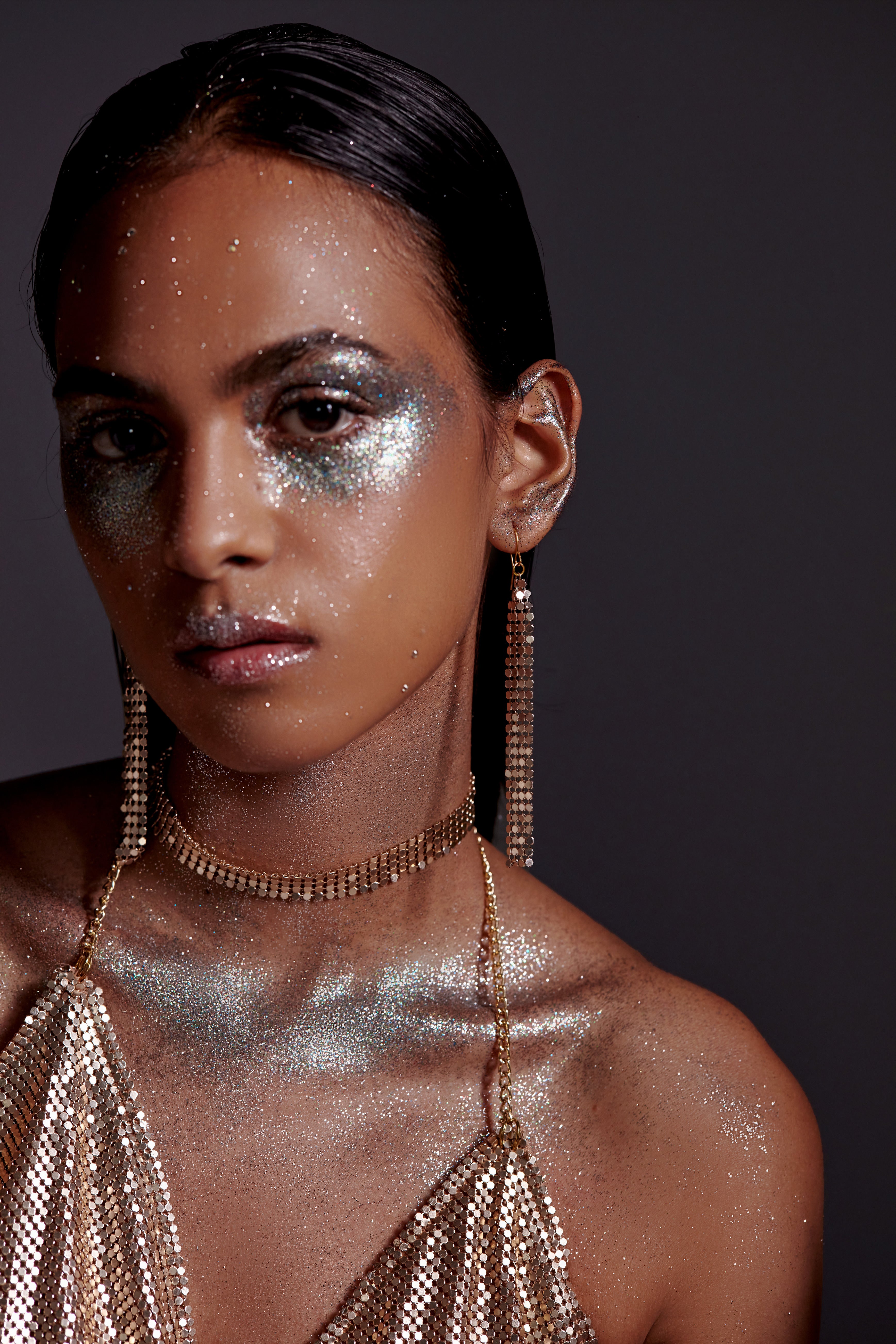 Slim Chainmail Earring-Champagne