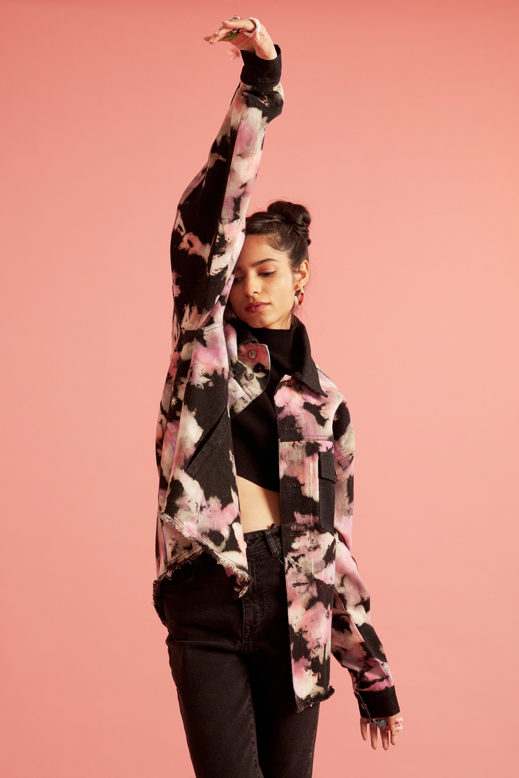 Pink and Black Tie-Dye Effect Oversized Unisex Jacket