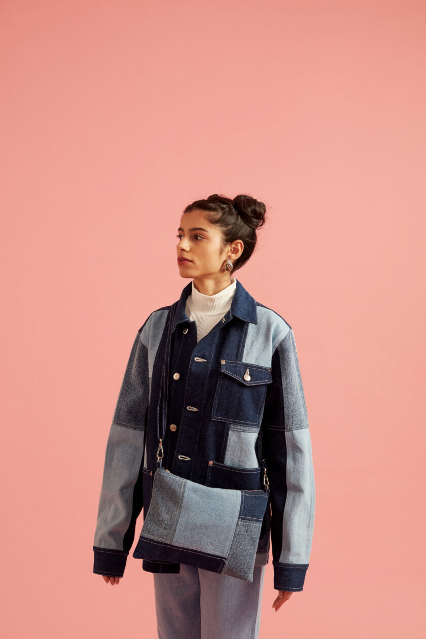 Blue Denim Patch Sling Bag