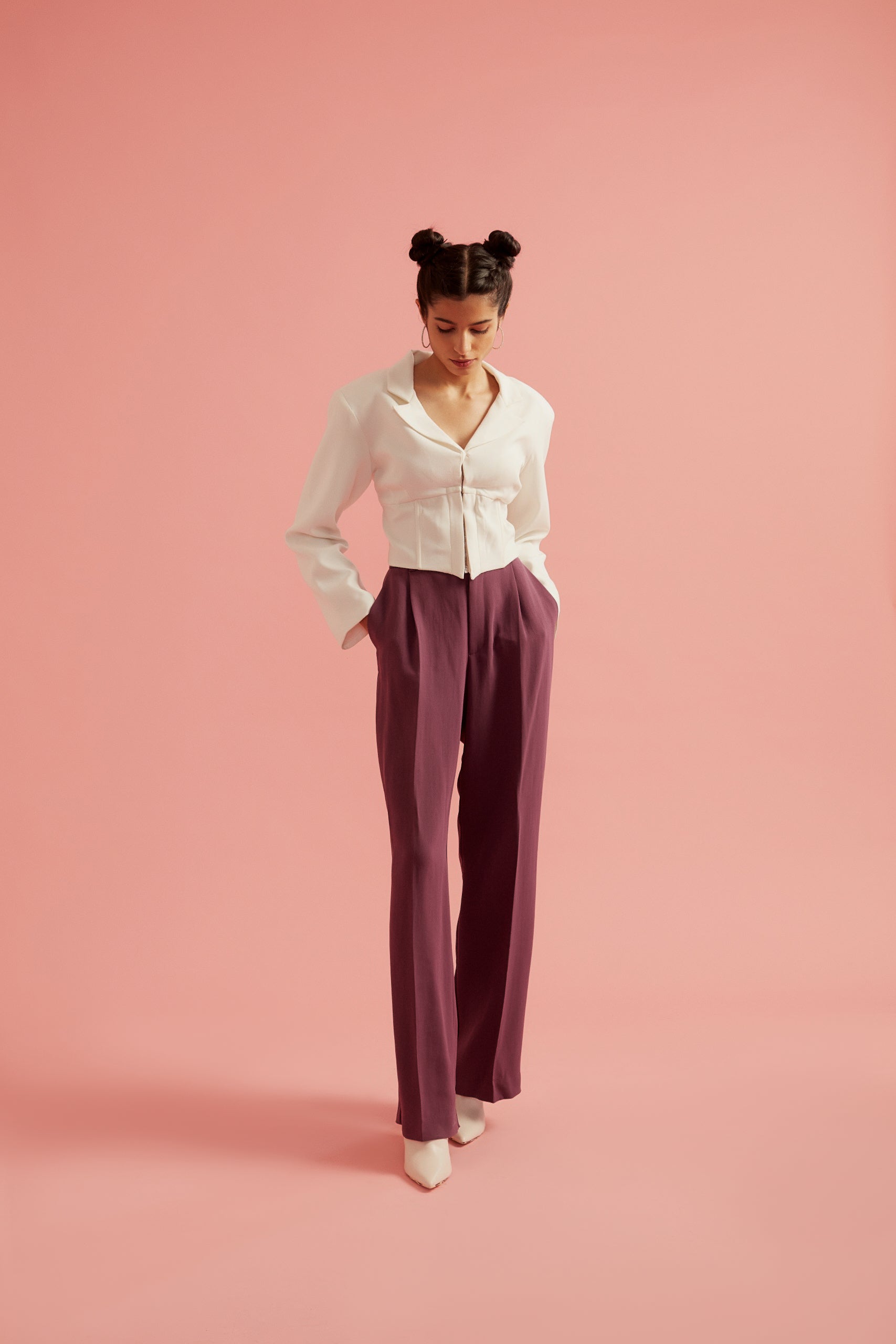 Plunging Front Corset Blazer White Top