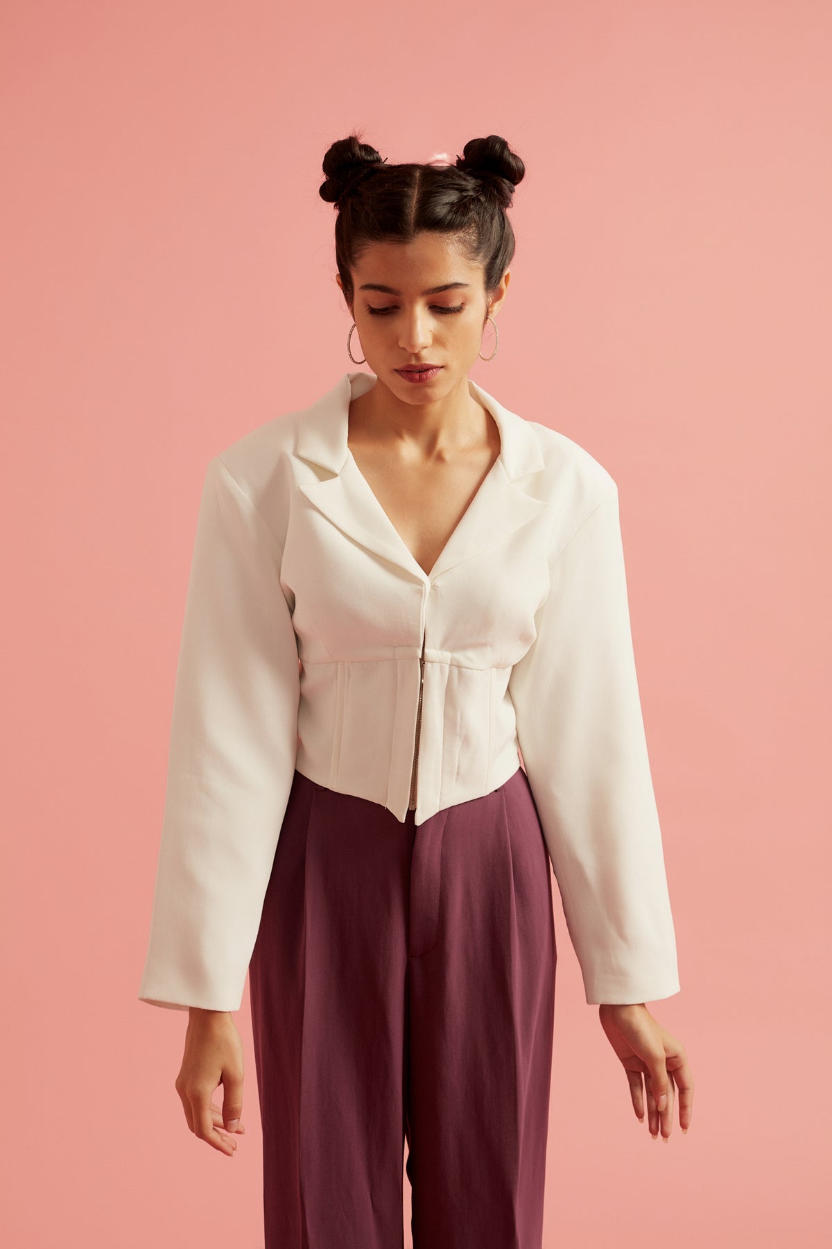 Plunging Front Corset Blazer White Top