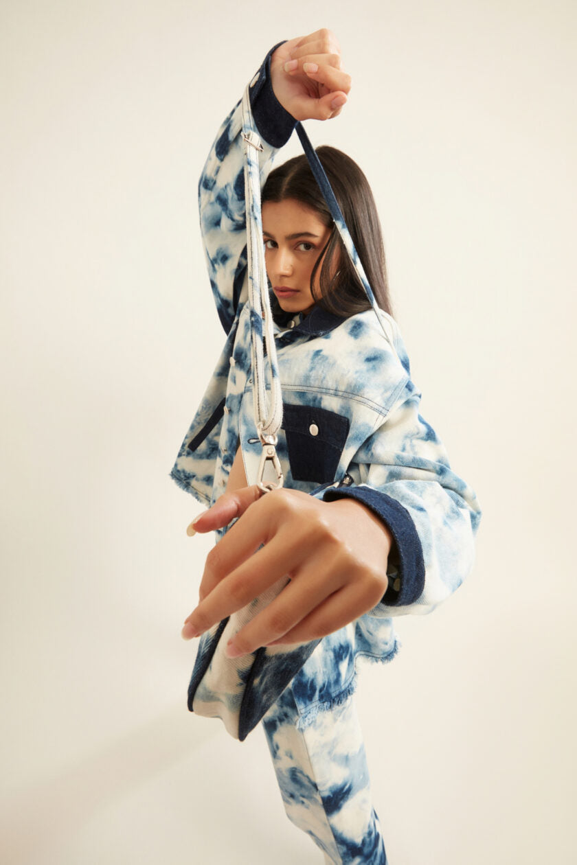 Blue and White Tie-Dye Effect Sling Bag