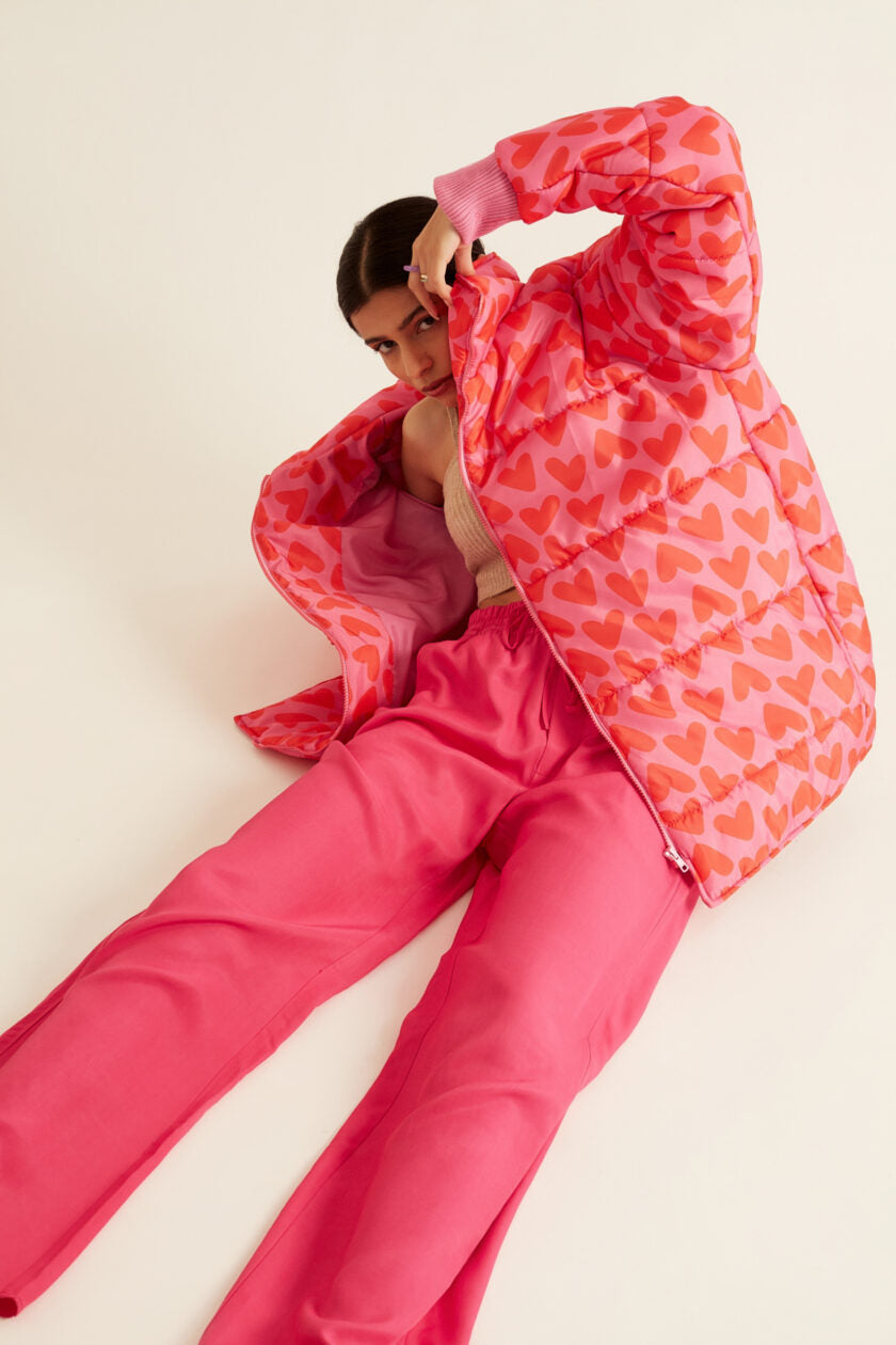 Pink Puffer Jacket Heart