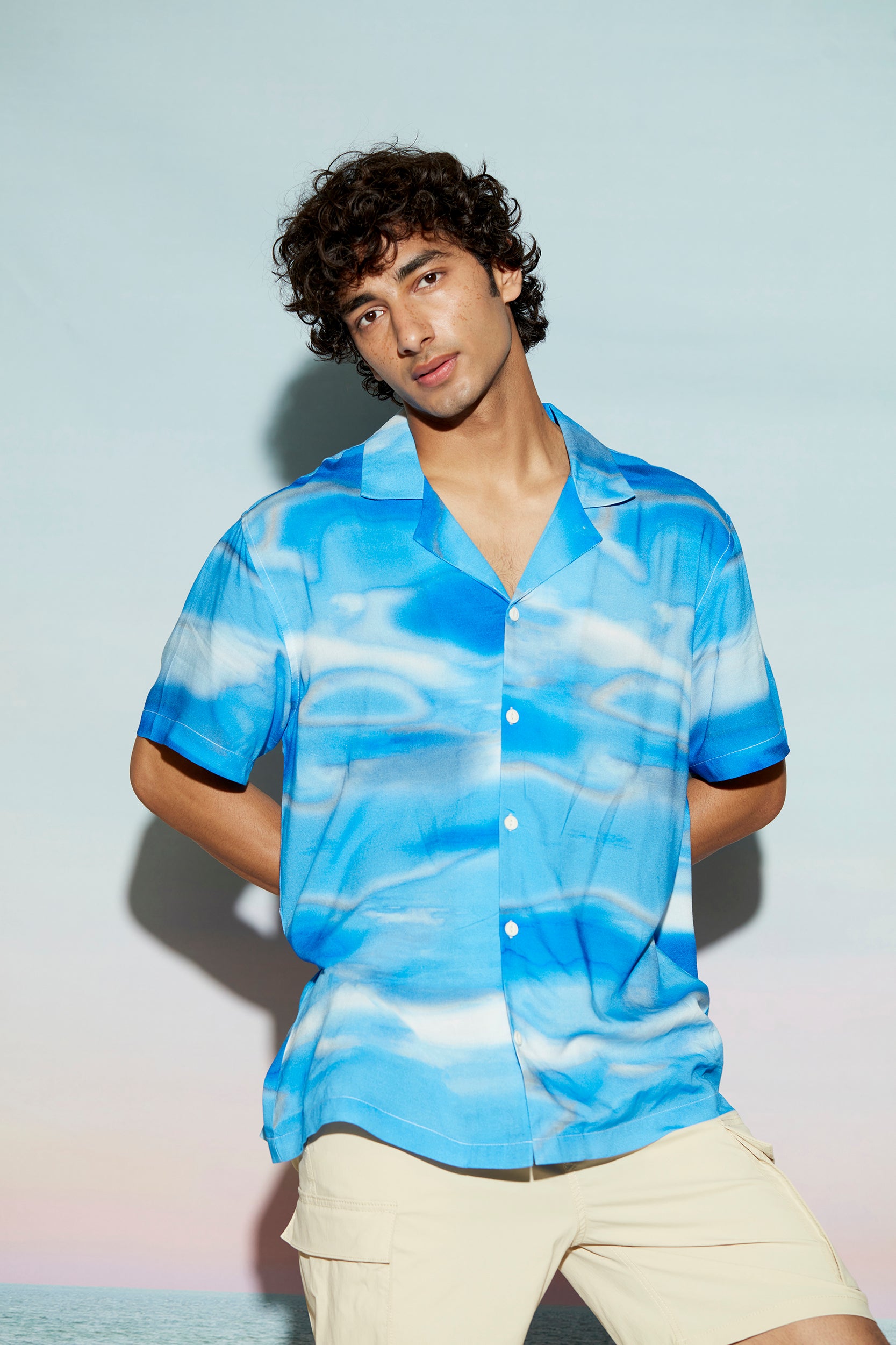 Blue Sky Abstract Print Men's Resort Shirt