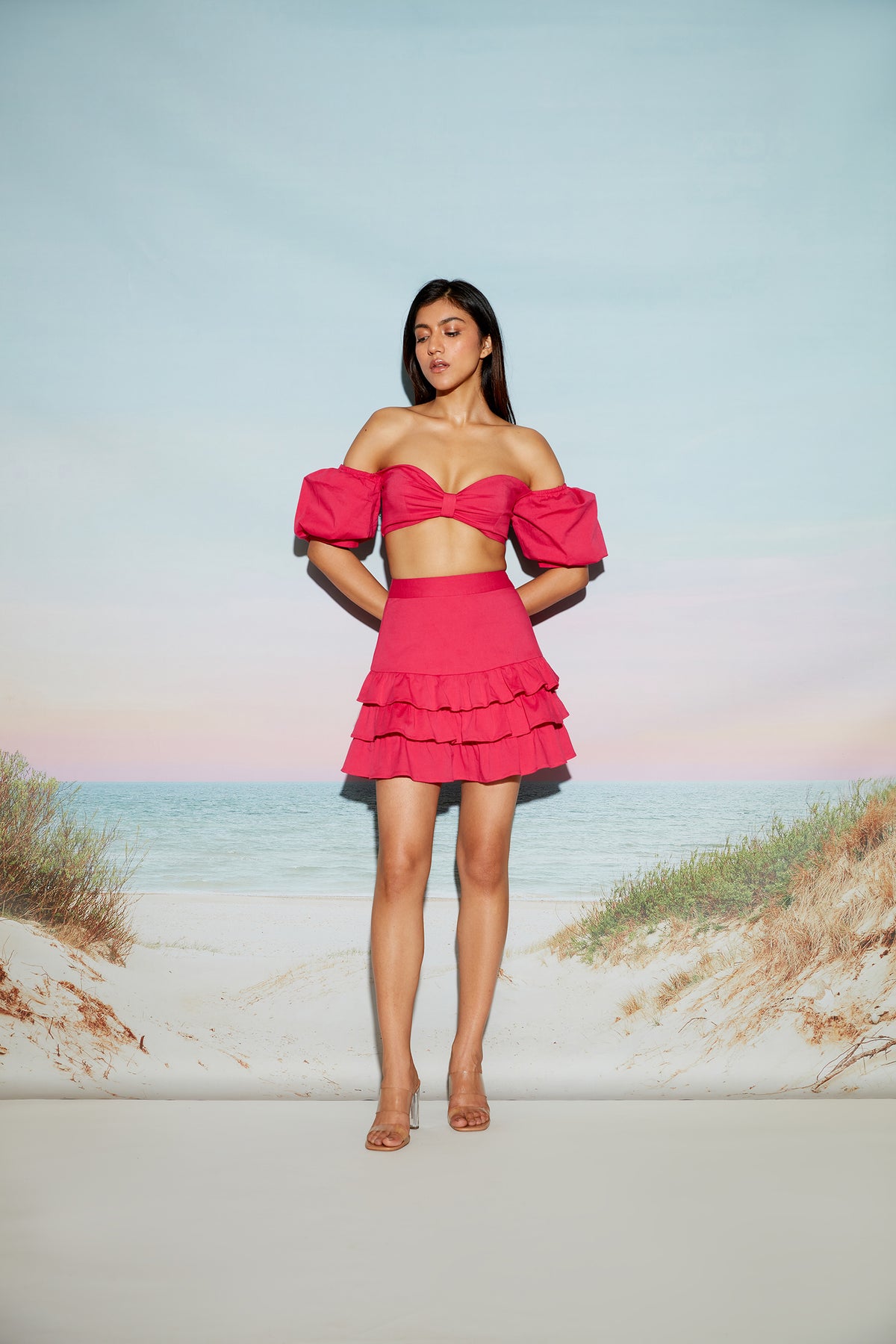 Pink Off Shoulder Bow Top