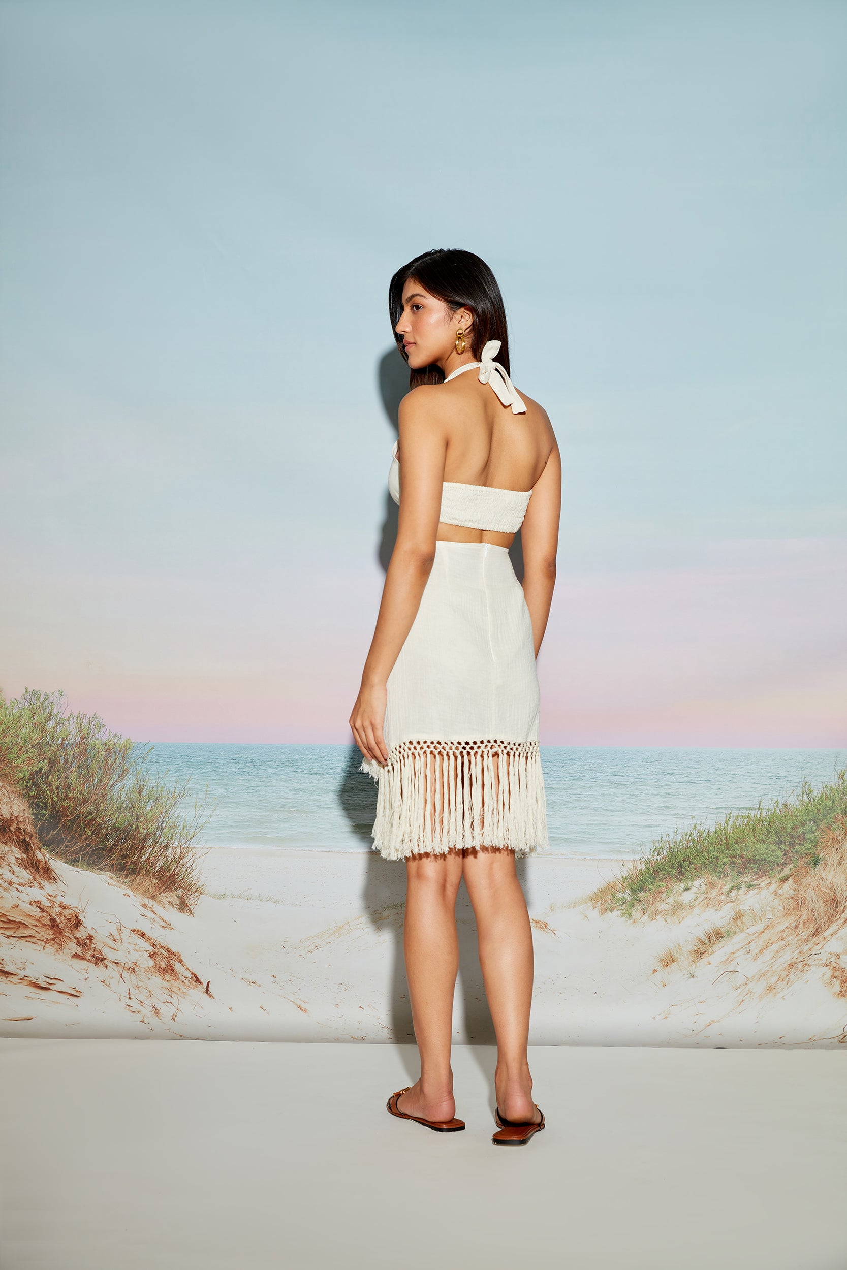 Halter Neck O Ring Dress with Fringe Lace