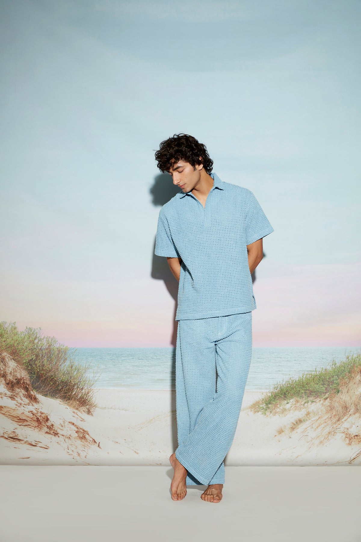 Engineered Distress Denim Men’s Polo Shirt