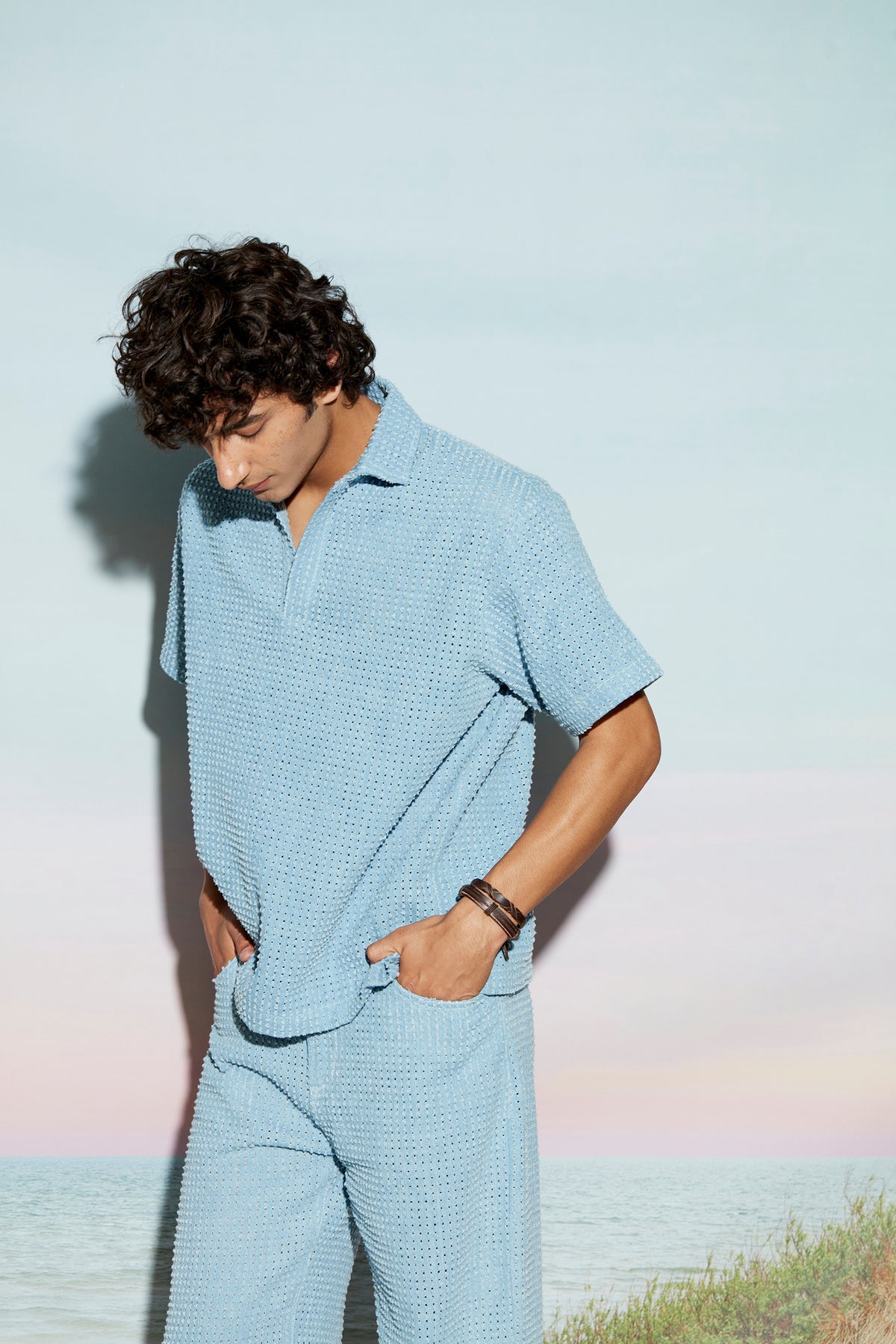 Engineered Distress Denim Men’s Polo Shirt