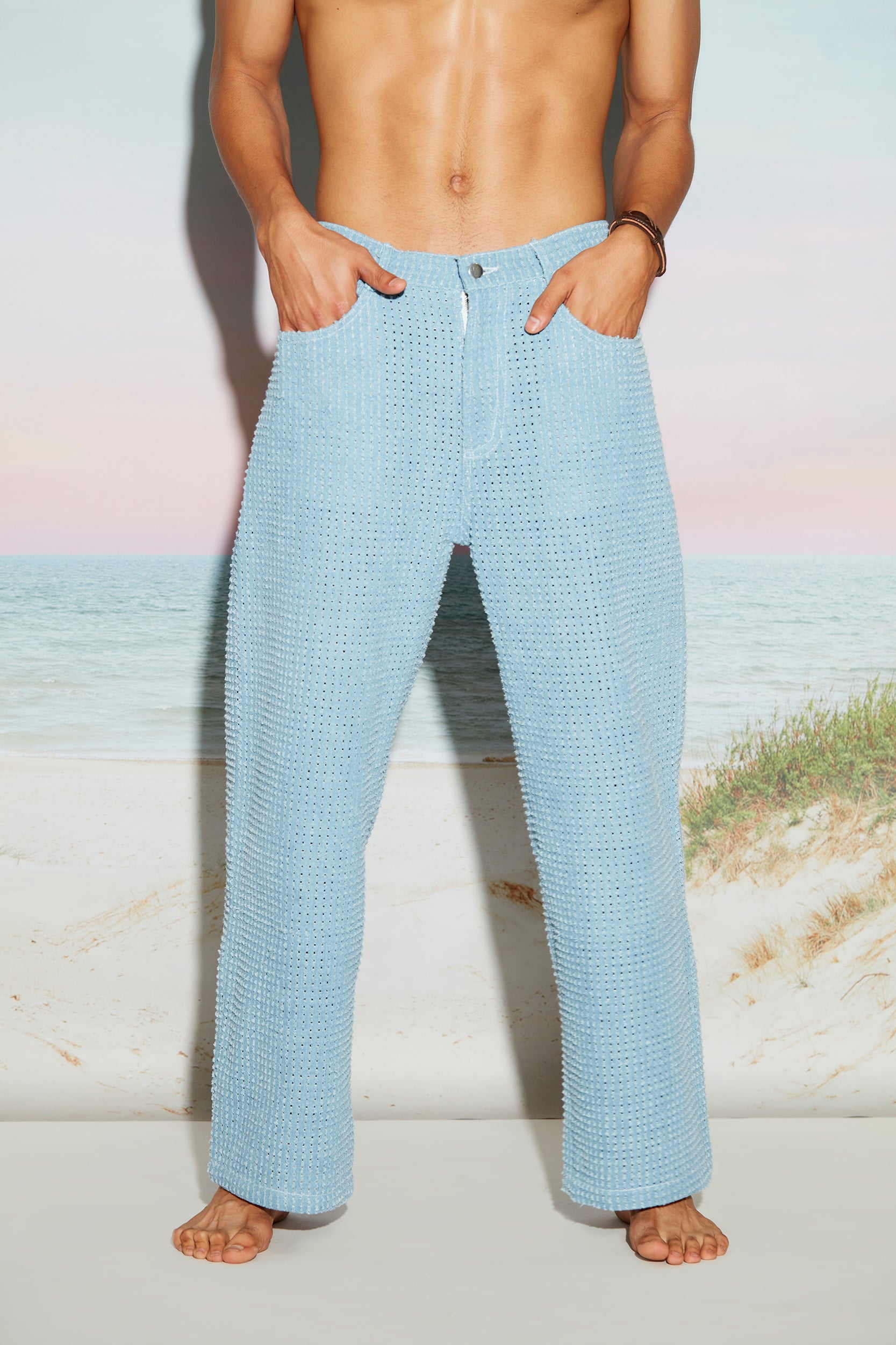 Unisex Wide Leg Baggy Pants in Engineered Distress Denim