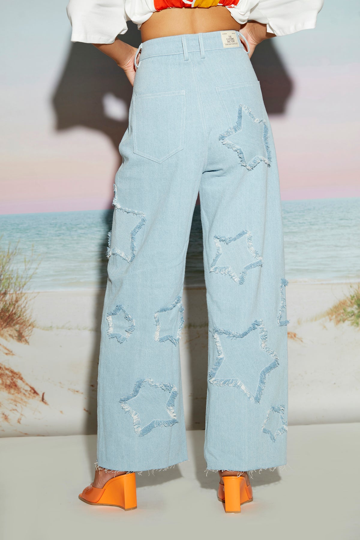 Wide Leg Denim Jeans with Star Patch