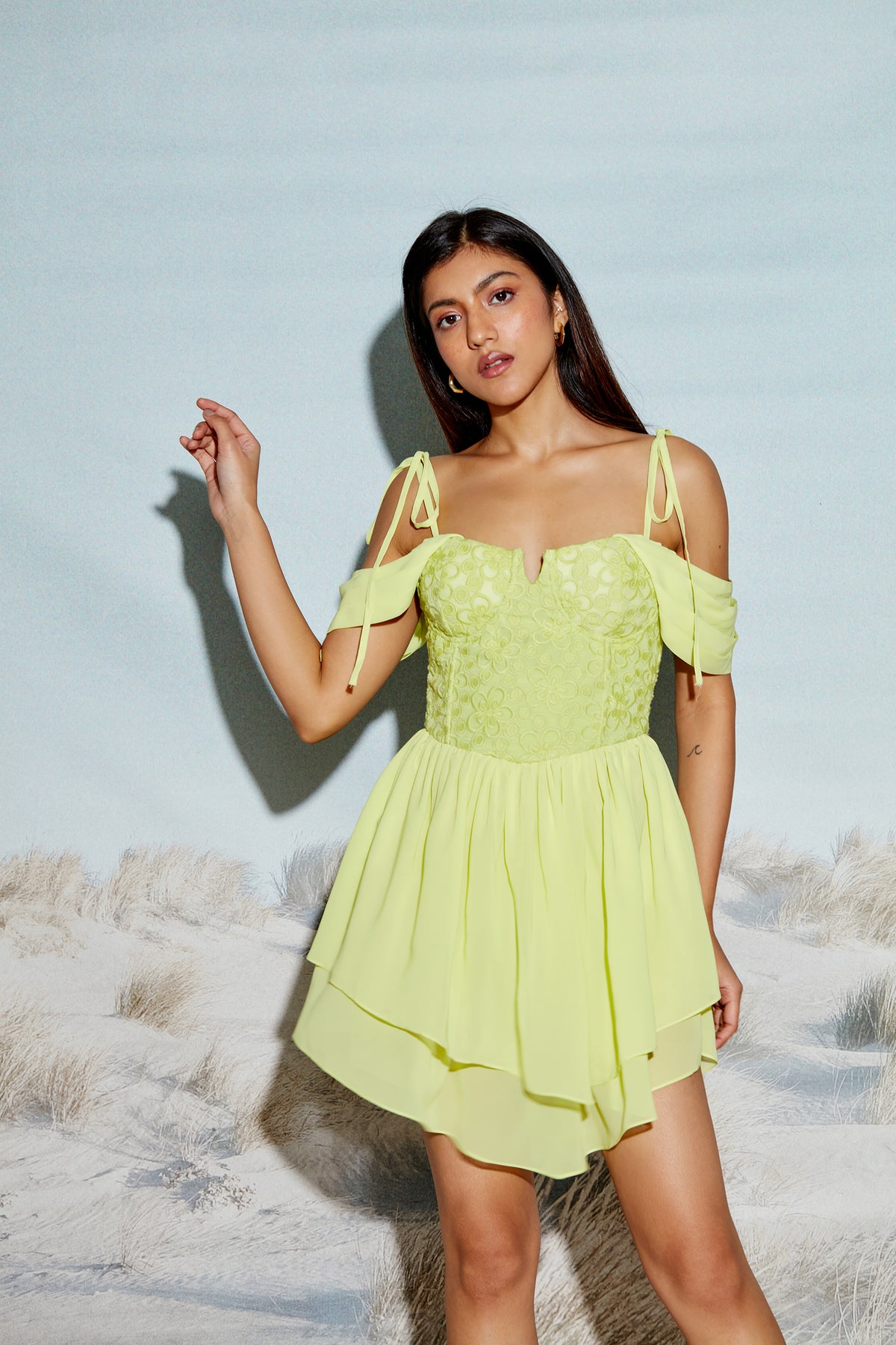 Embroidered Corset Dress with Tie Up Straps