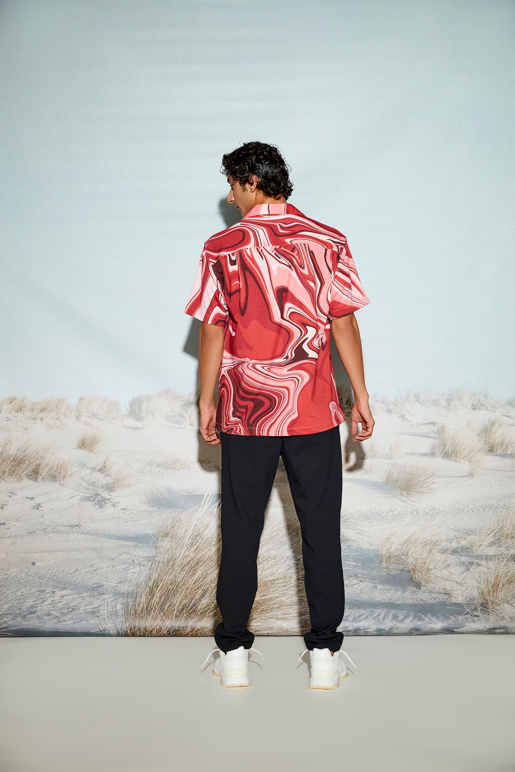 Swirl Print Men’s Resort Shirt-Red