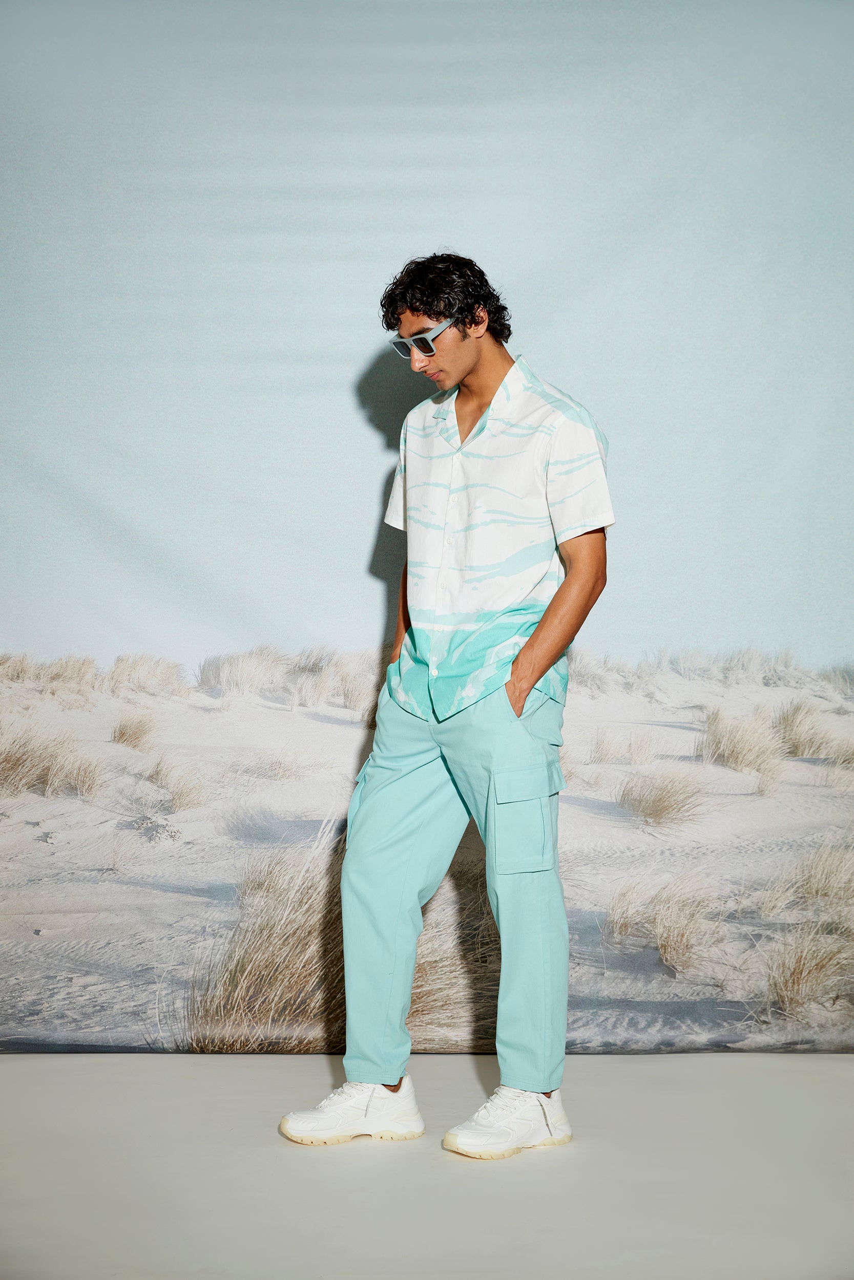 Ocean Wave Abstract Print Men’s Resort Shirt