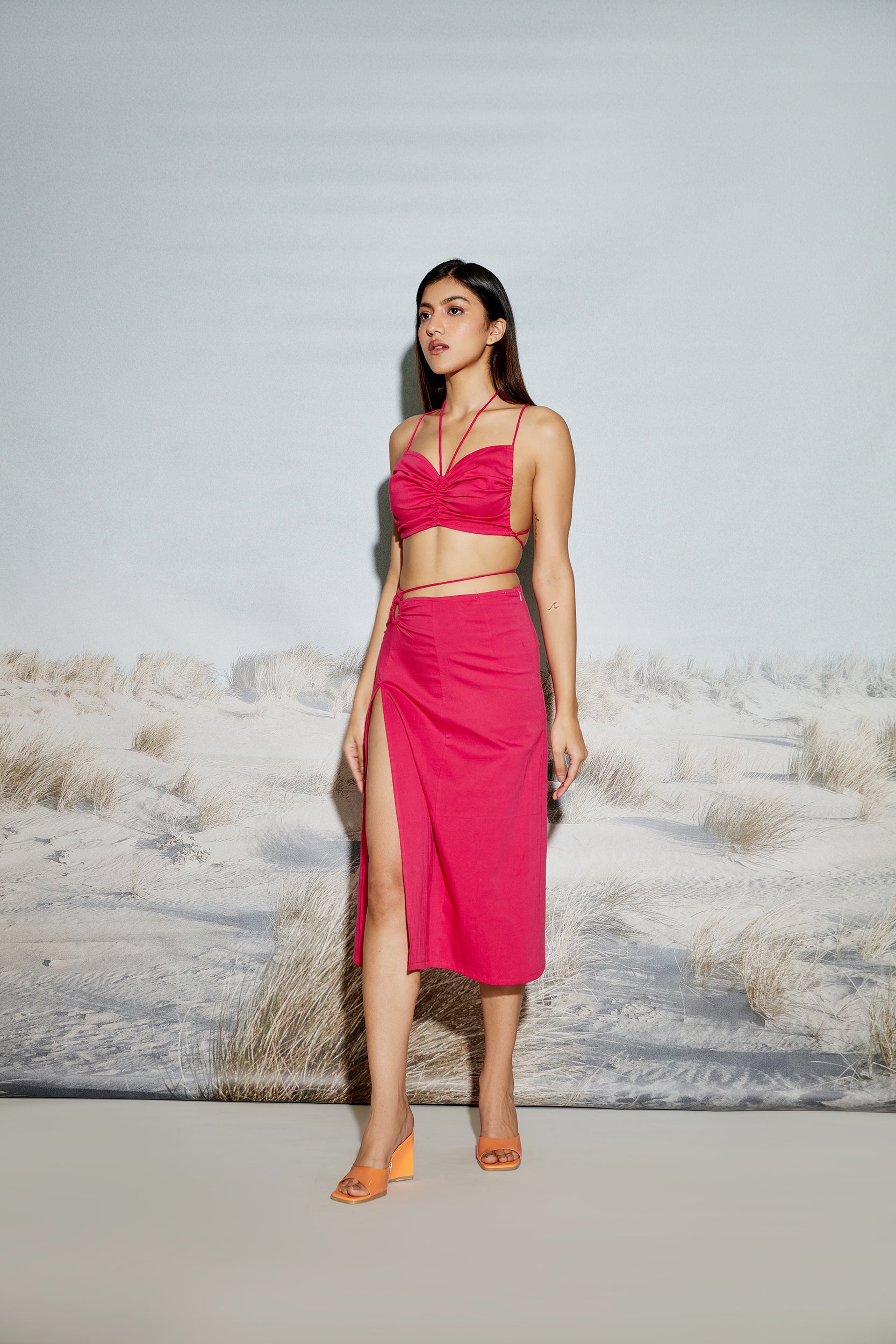 Gathered Crop Top with Drawstring Detail