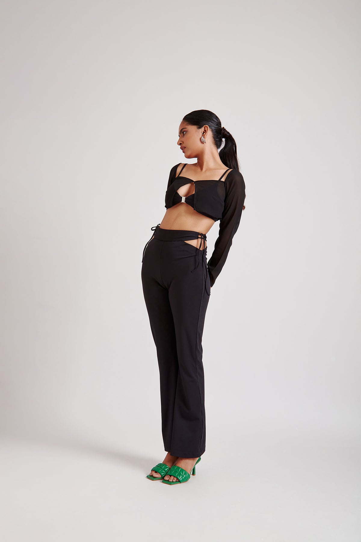 Metal Buckle Bralette Top with Sheer Overlay Top