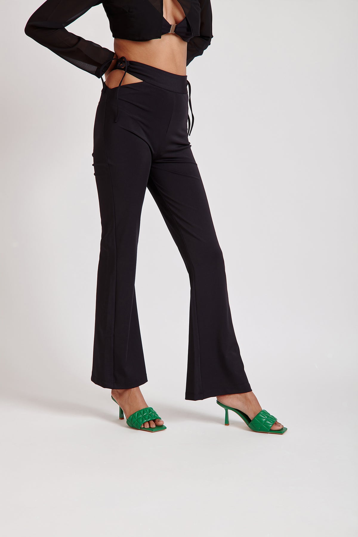 Flared Pants with Cut-Out Detail Black