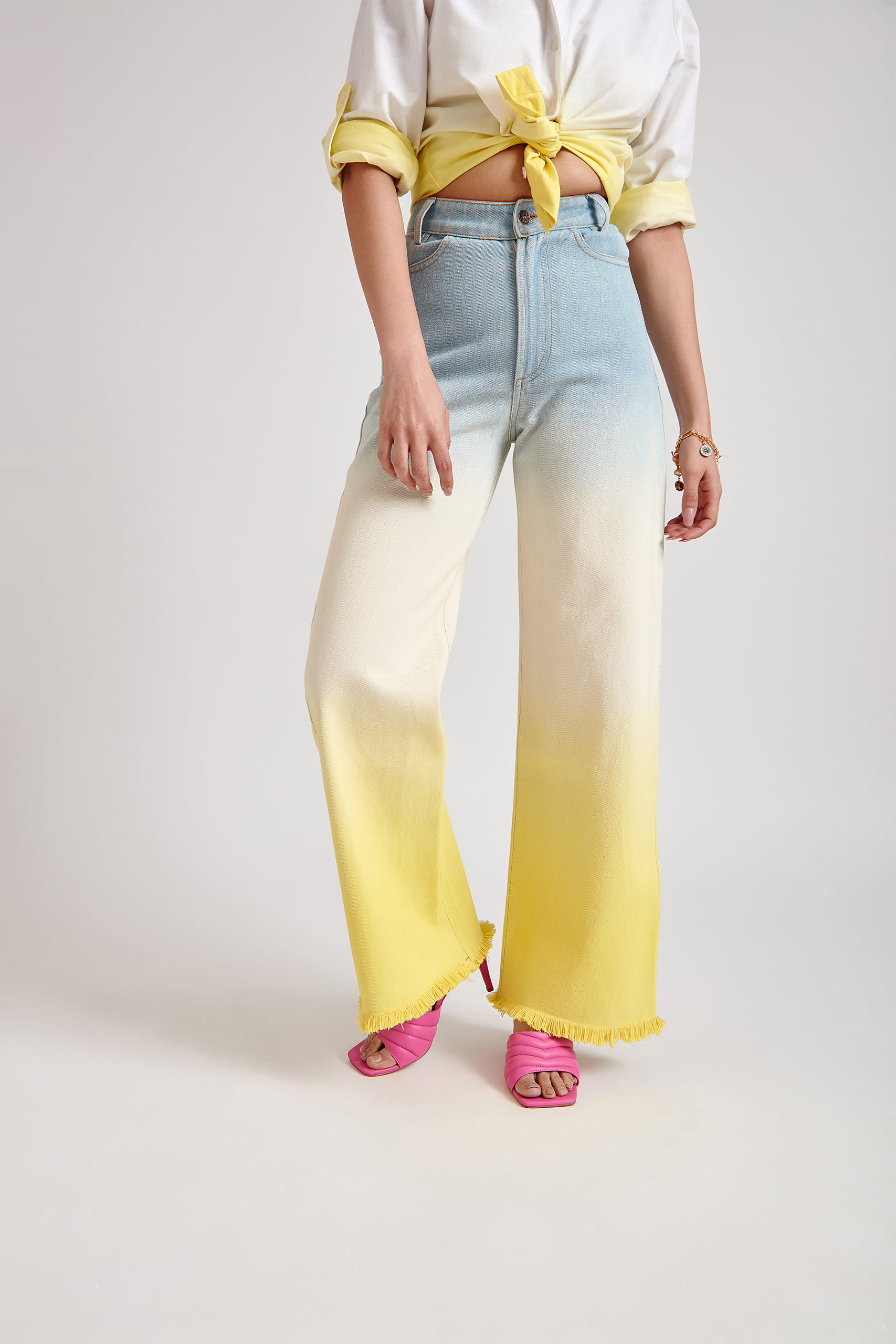 Yellow Ombre Denim Jeans(Double Colors) - Main Image